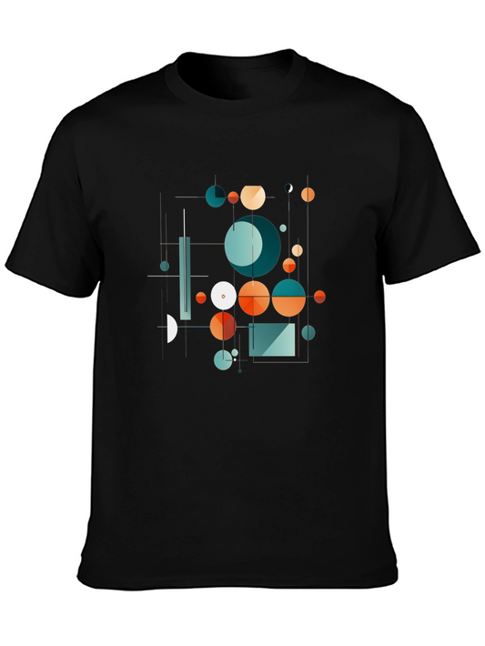 Abstract Geometric Circle Design Black T-Shirt