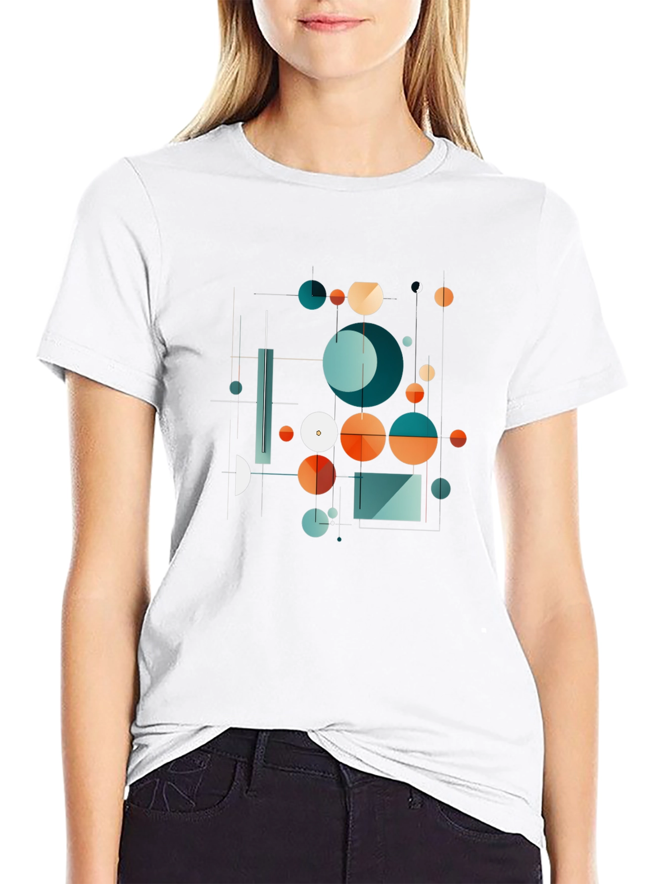 Abstract Geometric Circle Design Black T-Shirt