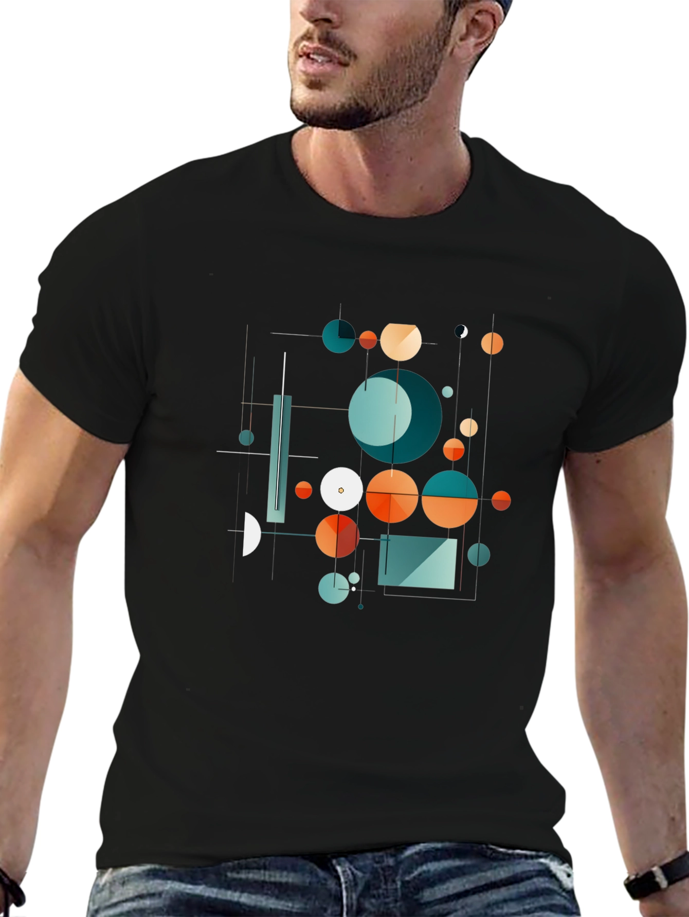 Abstract Geometric Circle Design Black T-Shirt