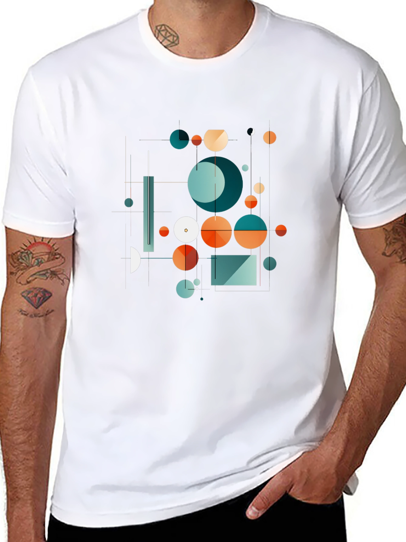 Abstract Geometric Circle Design Black T-Shirt