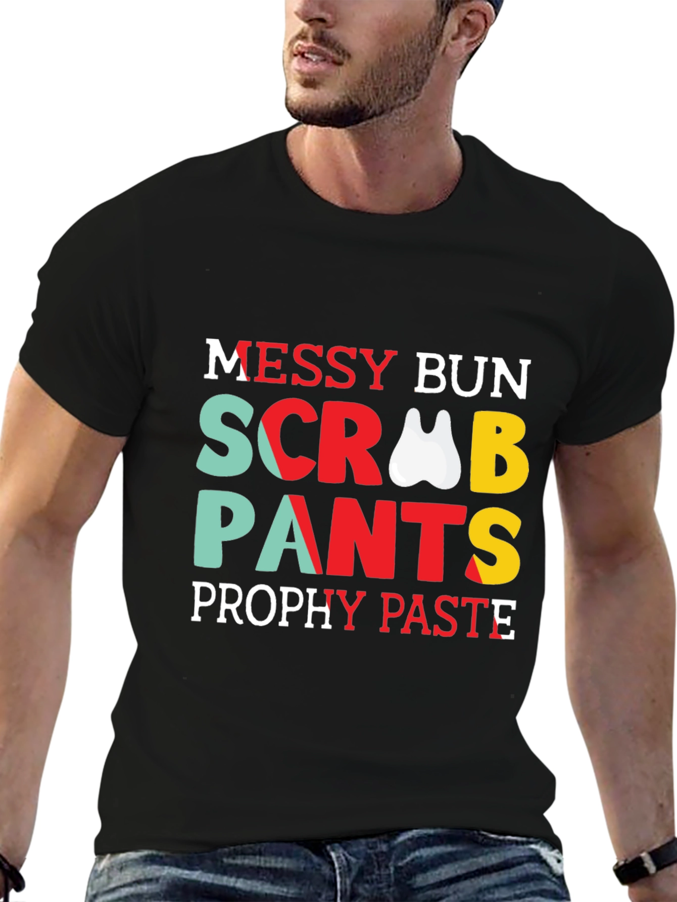 Dental Hygienist Messy Bun Scrub Pants T-Shirt
