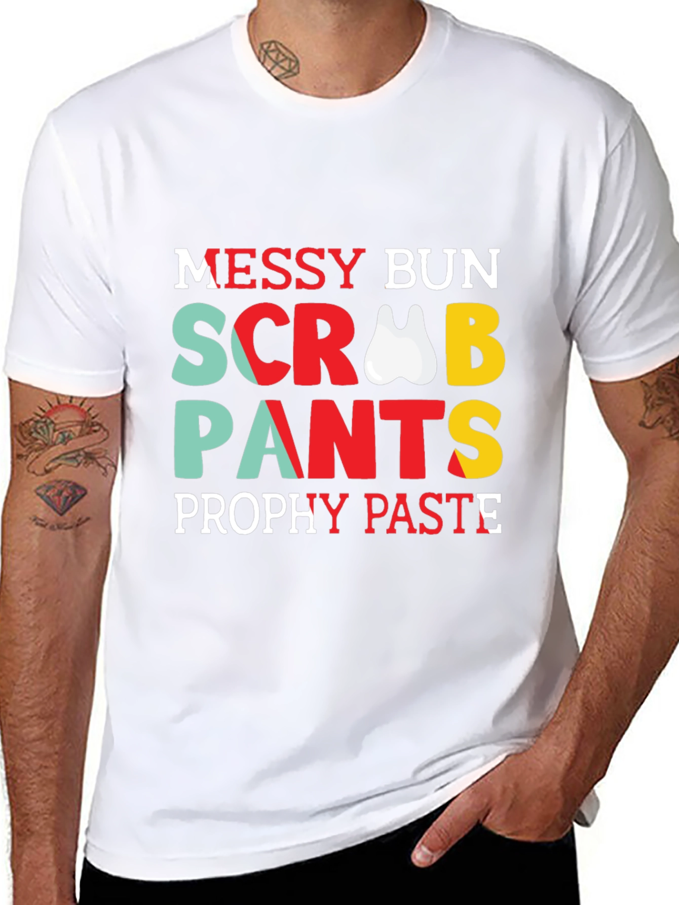 Dental Hygienist Messy Bun Scrub Pants T-Shirt