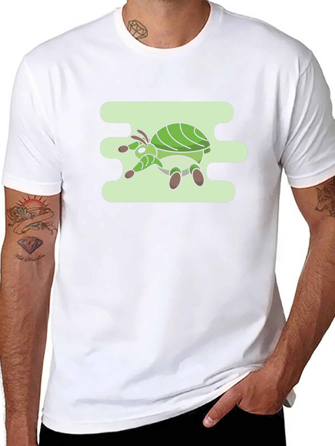 Green Bug Graphic Tee - Mens Casual Black T-Shirt
