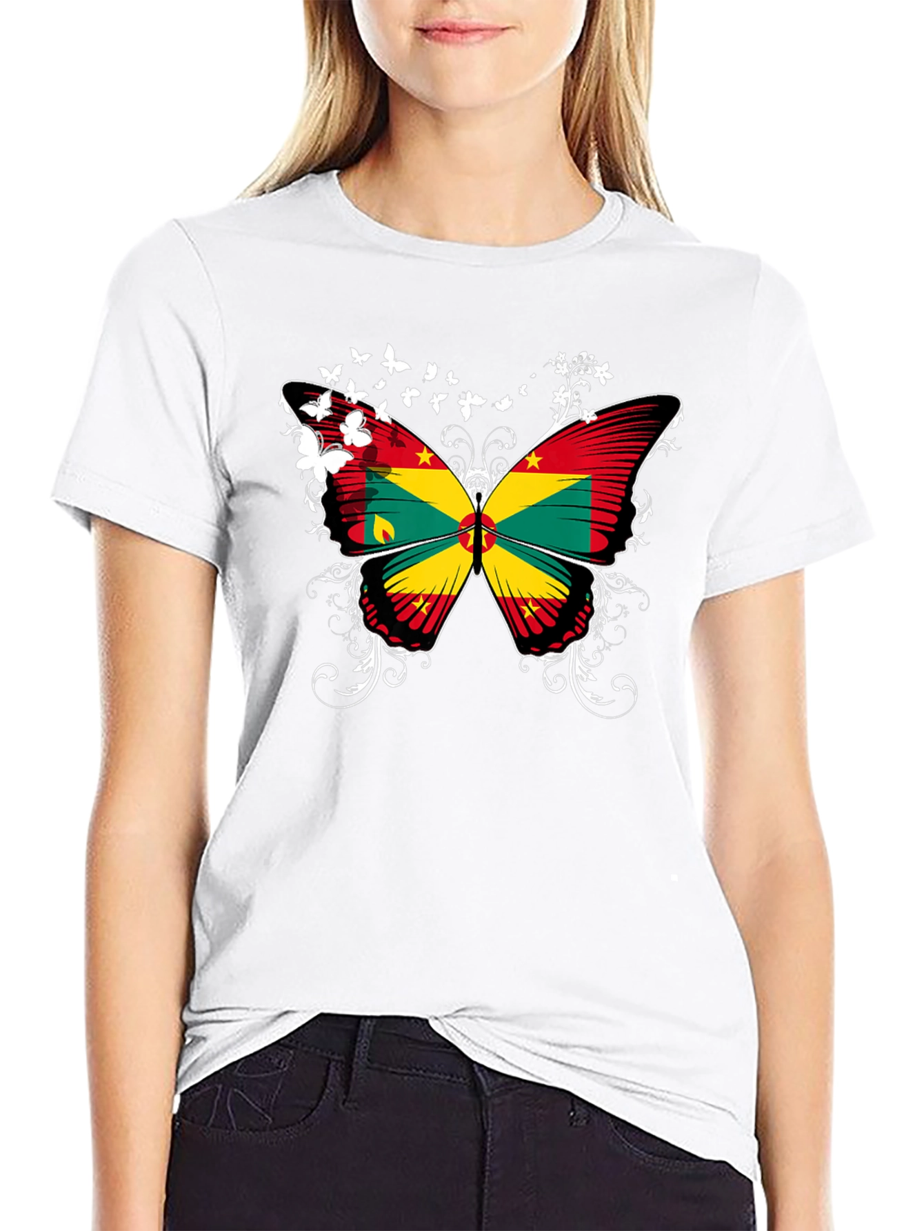 Grenada Butterfly Flag Black T-Shirt