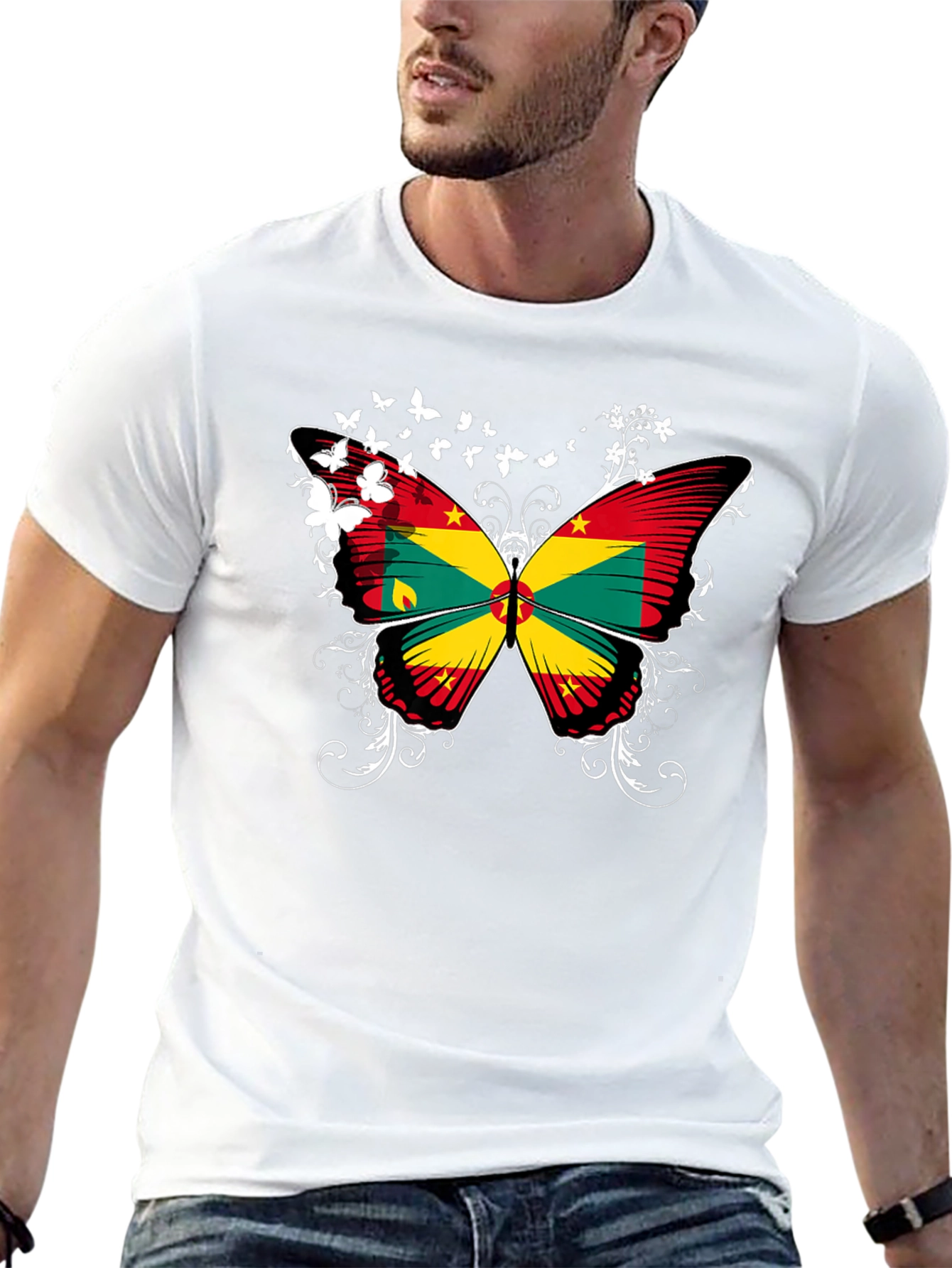 Grenada Butterfly Flag Black T-Shirt