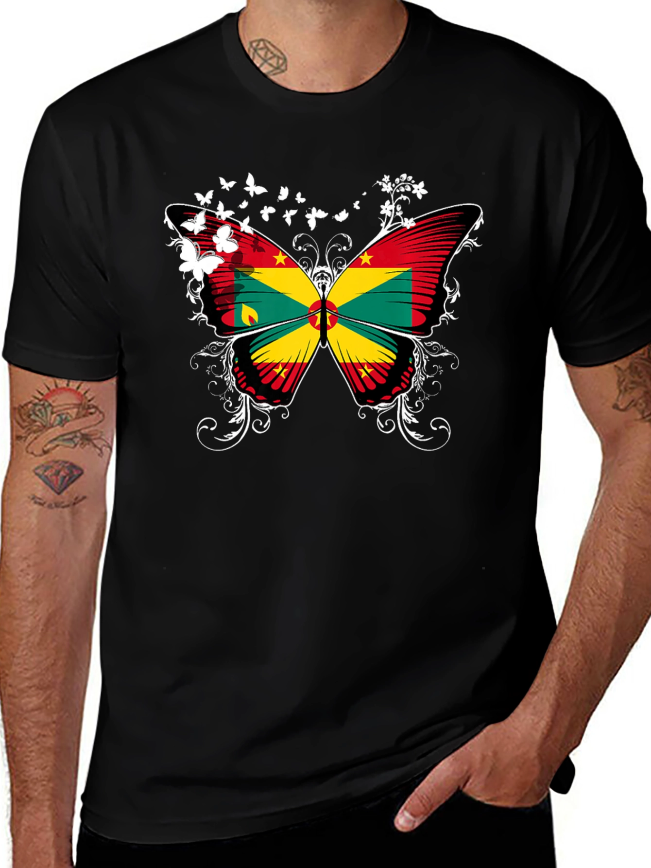Grenada Butterfly Flag Black T-Shirt