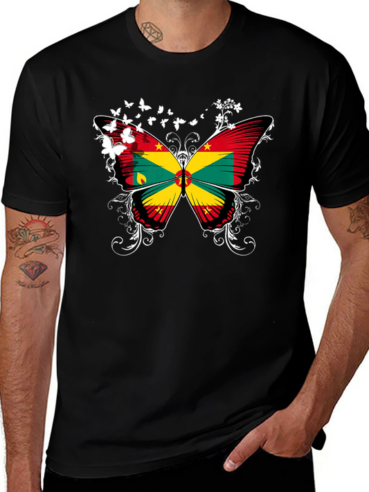 Grenada Butterfly Flag Black T-Shirt