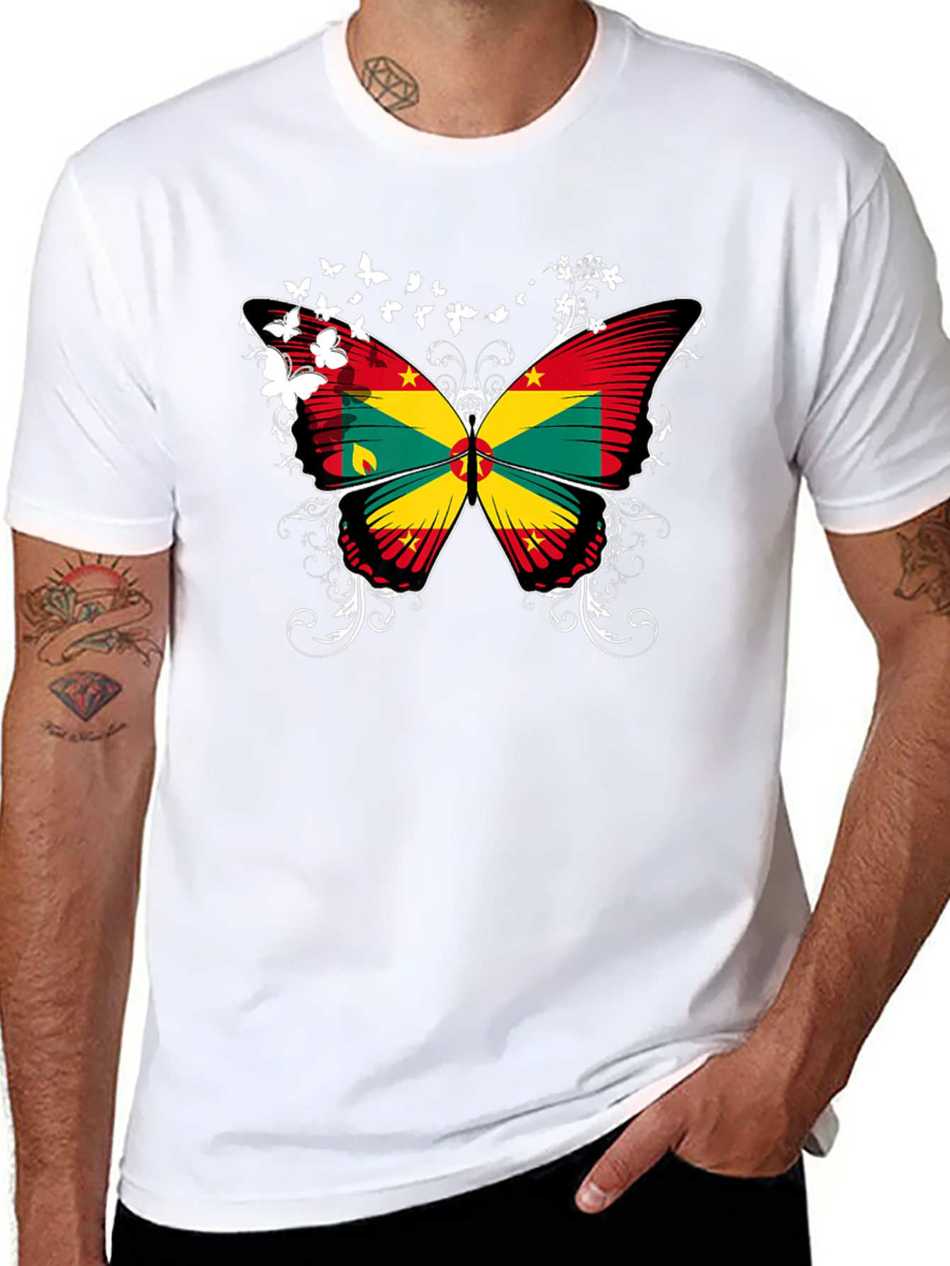 Grenada Butterfly Flag Black T-Shirt