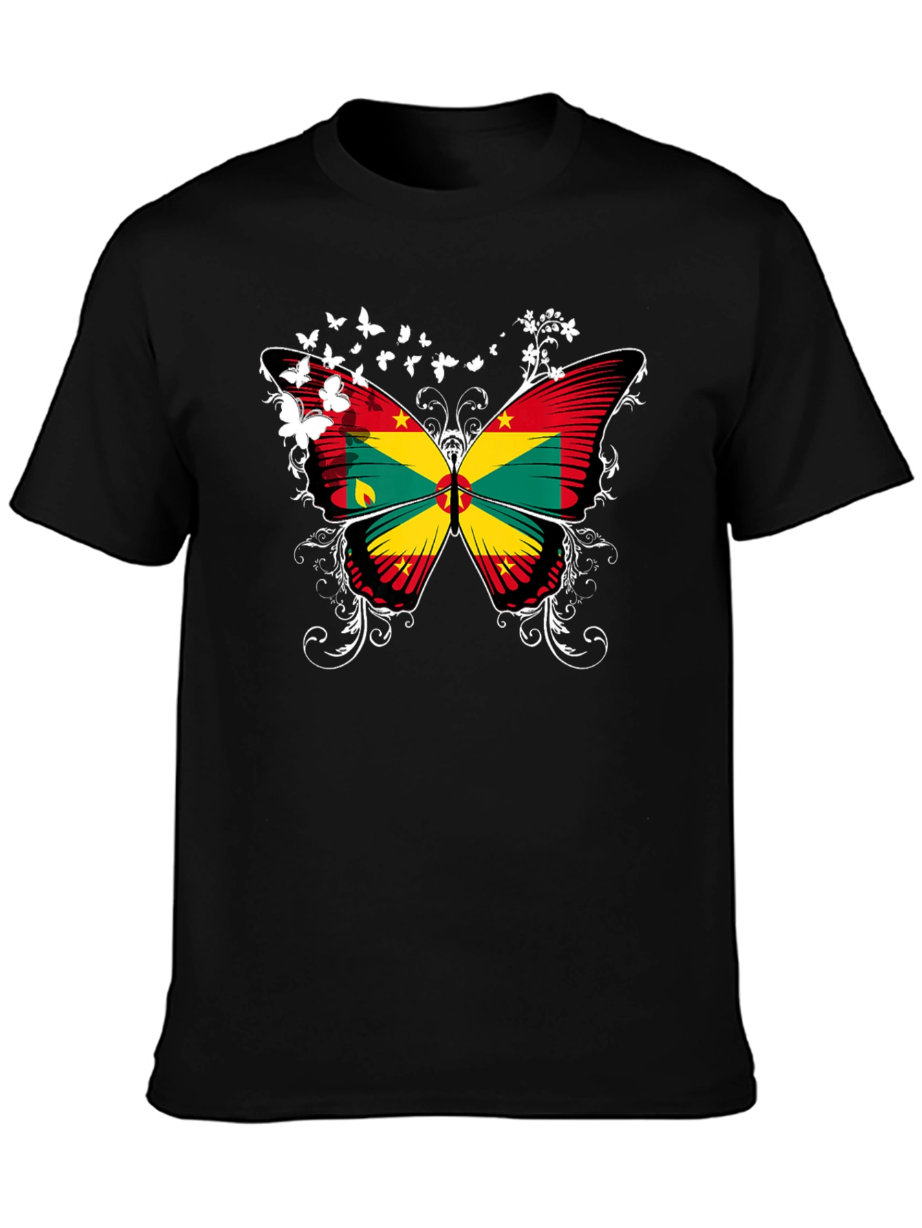 Grenada Butterfly Flag Black T-Shirt