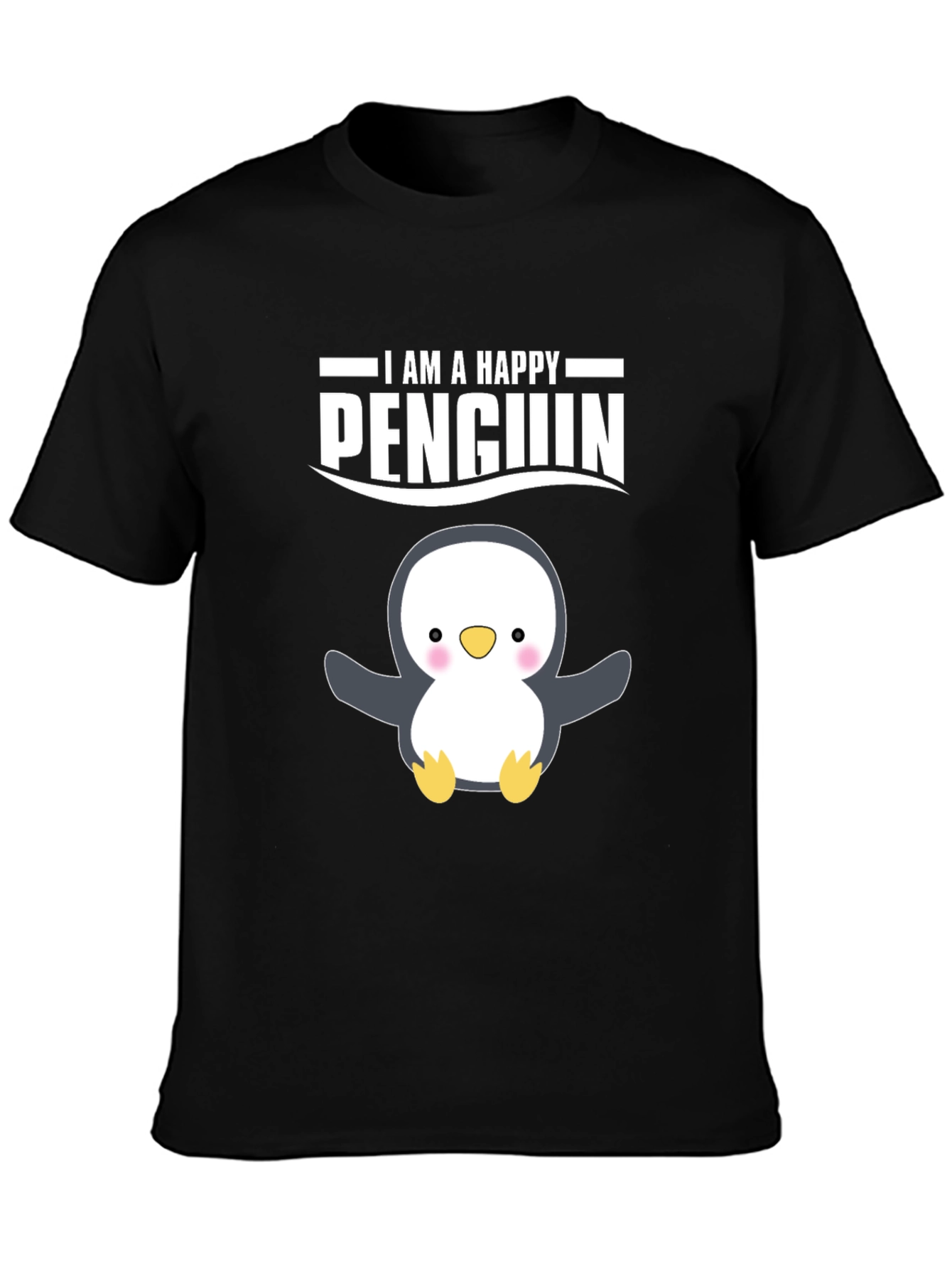 Happy Penguin Graphic Tee - Black Cotton T-Shirt