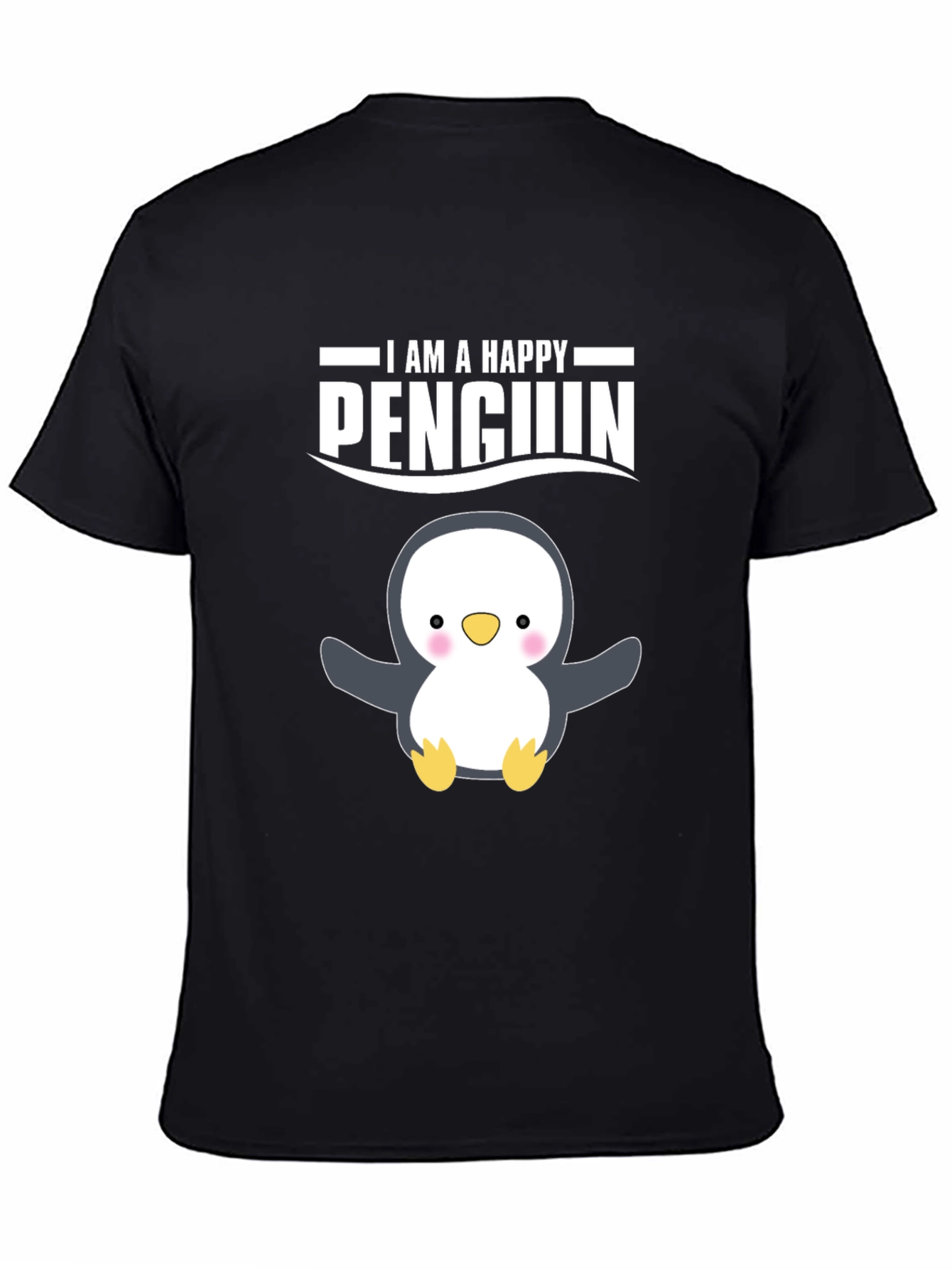 Happy Penguin Graphic Tee - Black Cotton T-Shirt