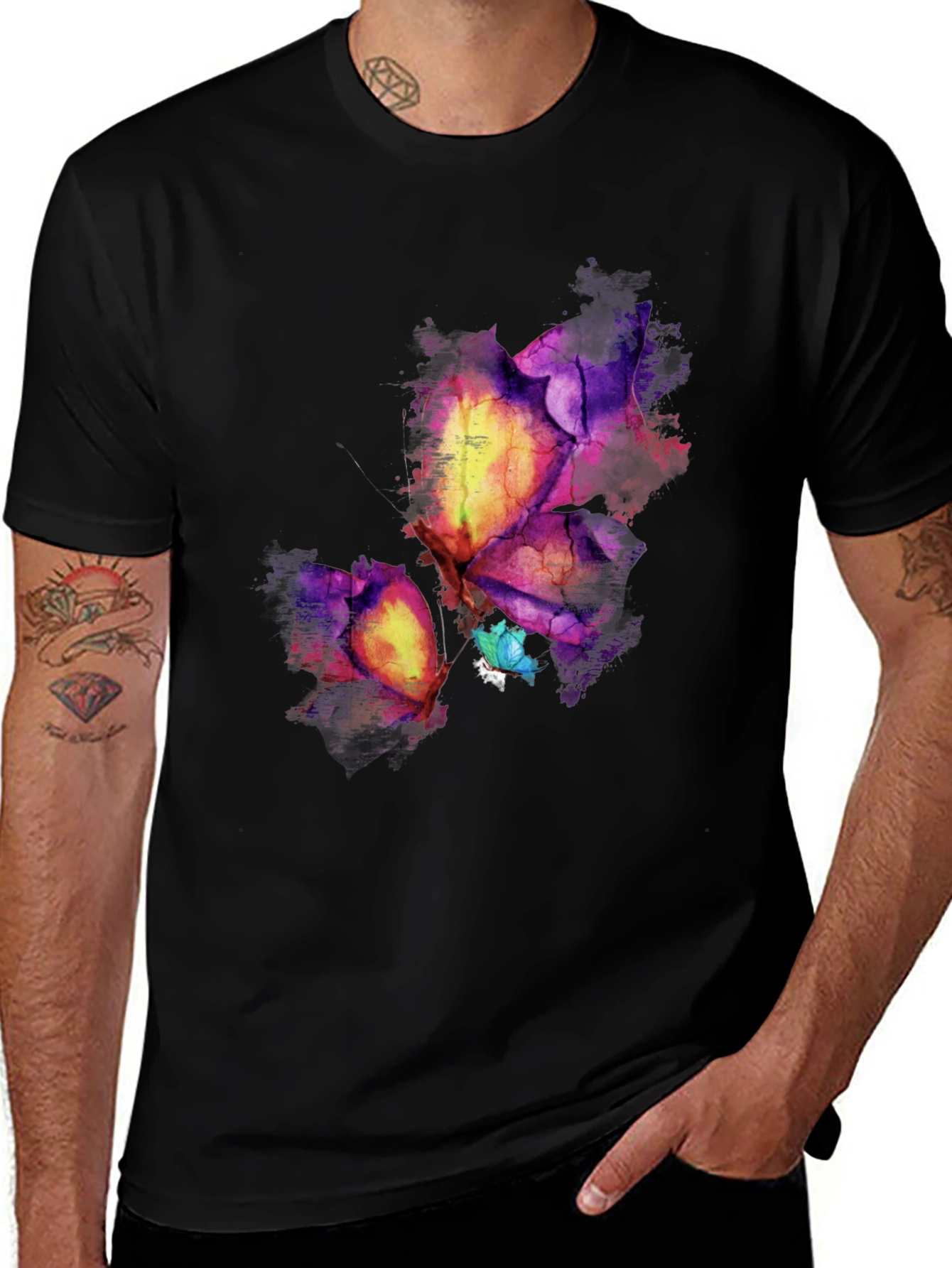 Abstract Butterfly Graphic Black Tee