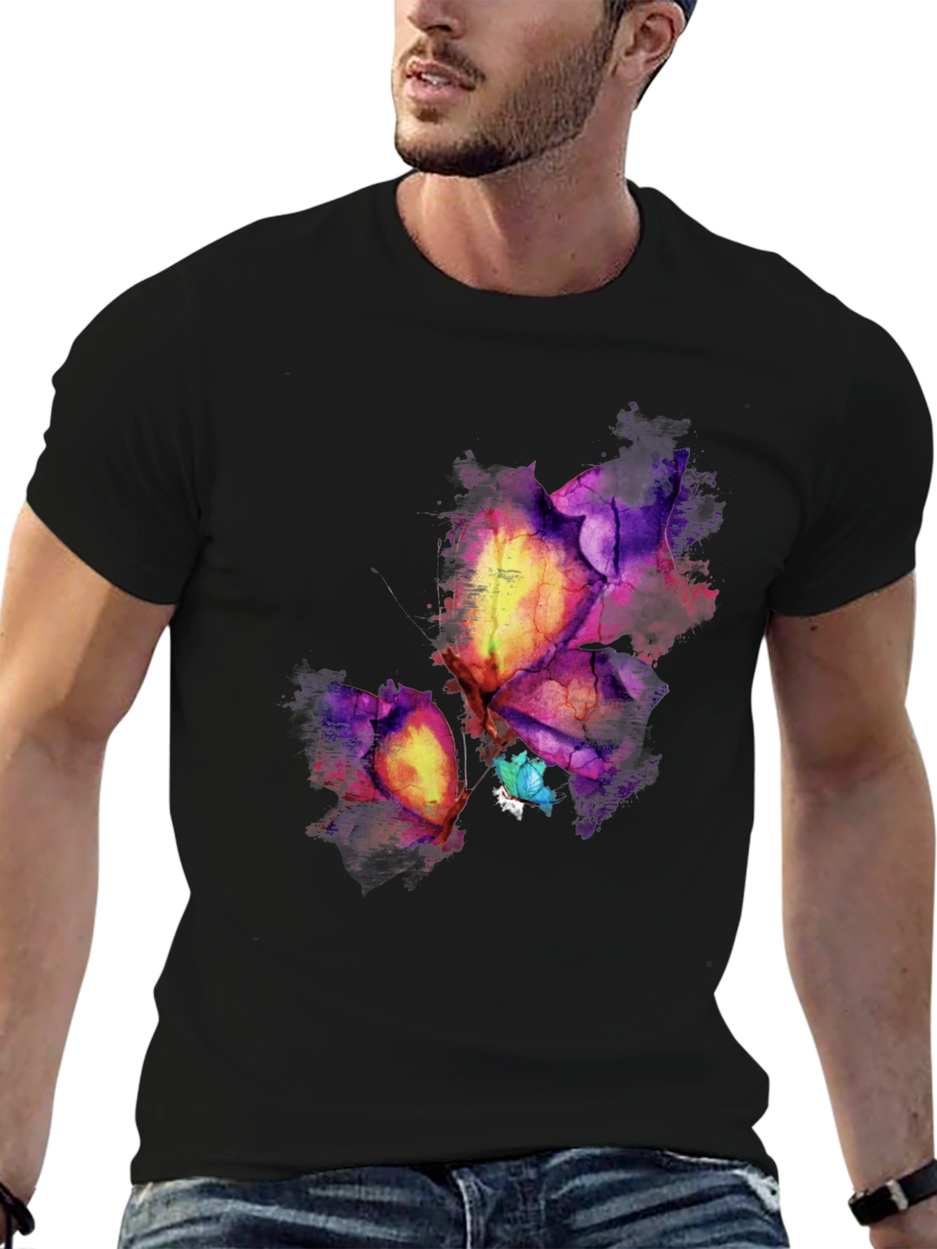 Abstract Butterfly Graphic Black Tee