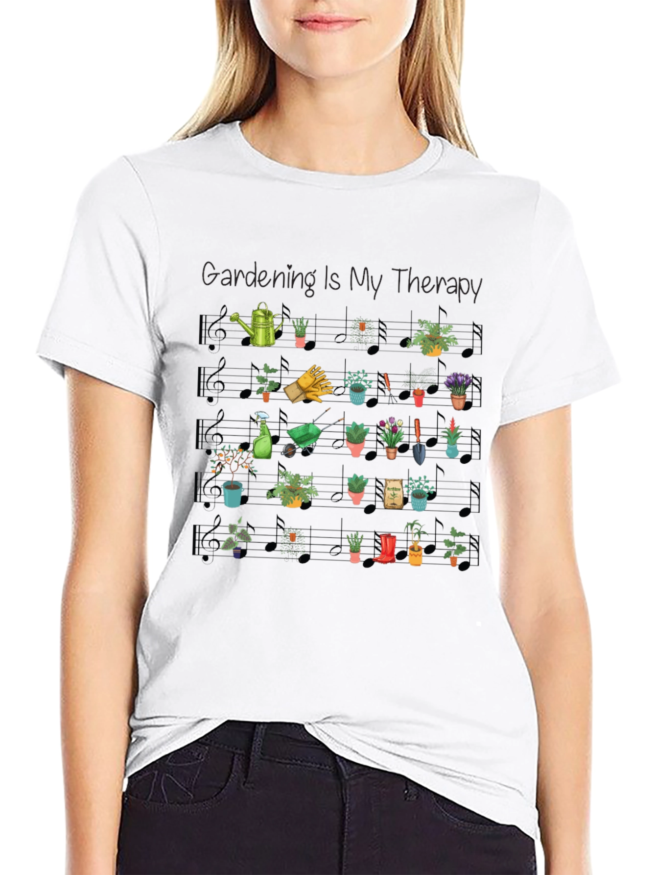 Gardening is My Therapy Music Note T-Shirt