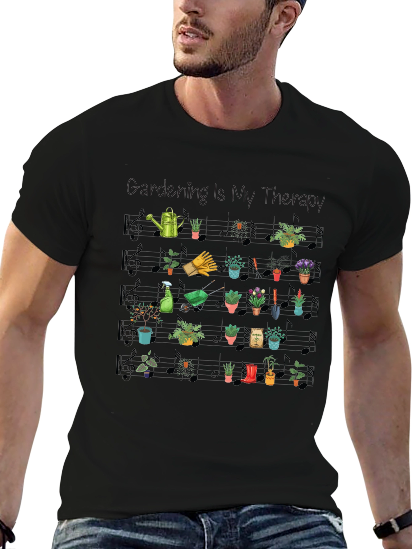 Gardening is My Therapy Music Note T-Shirt