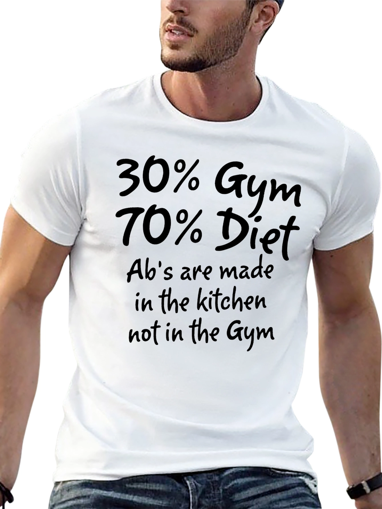 30% Gym 70% Diet Mens Black T-Shirt