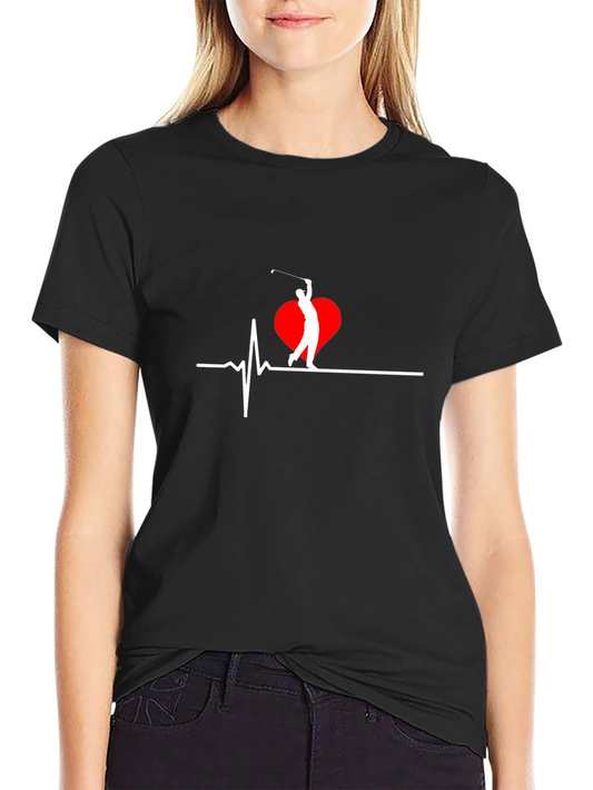 Golf Heartbeat T-Shirt - Black Tee for Golf Lovers