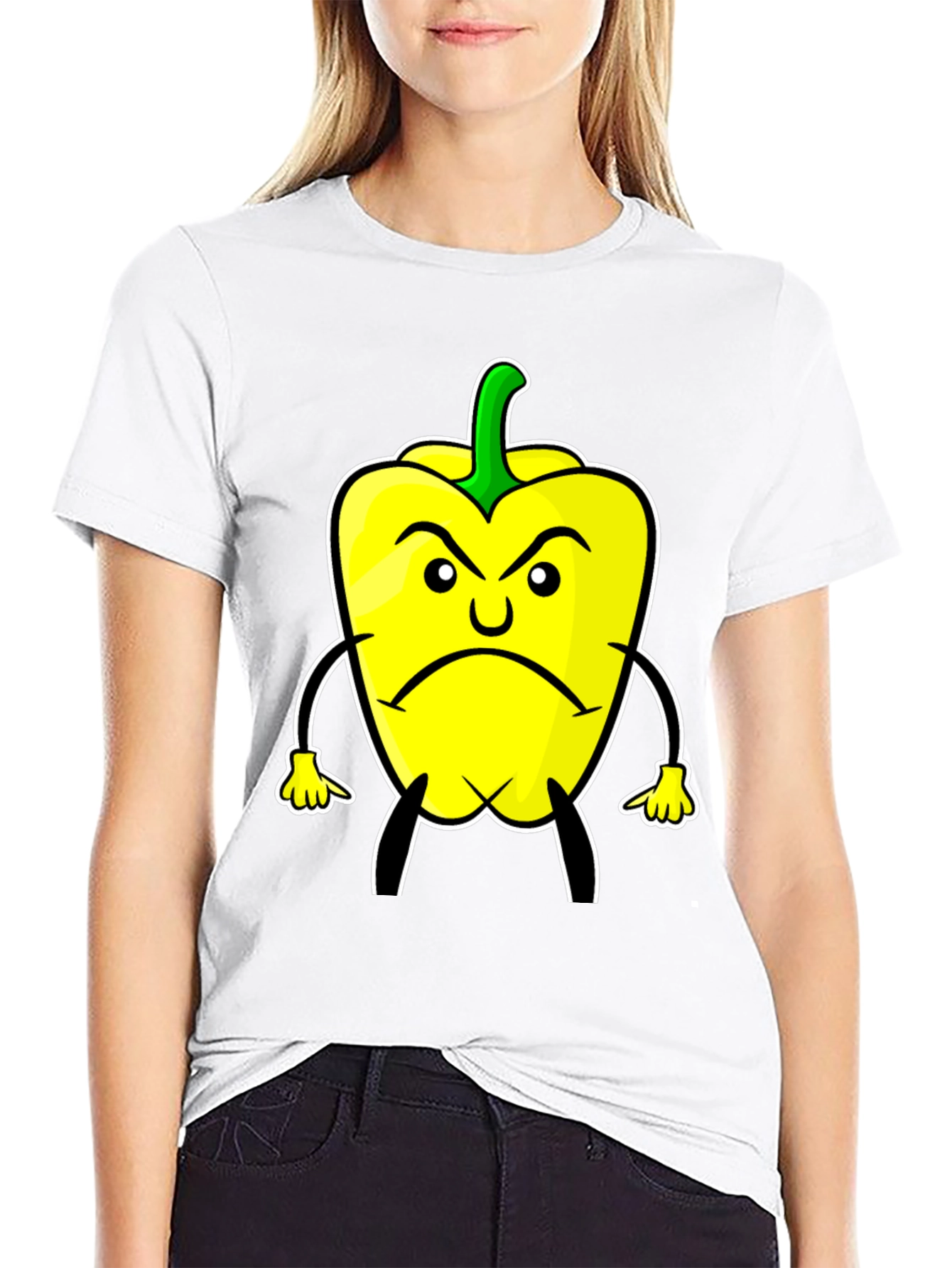 Angry Pepper Cartoon T-Shirt - Black