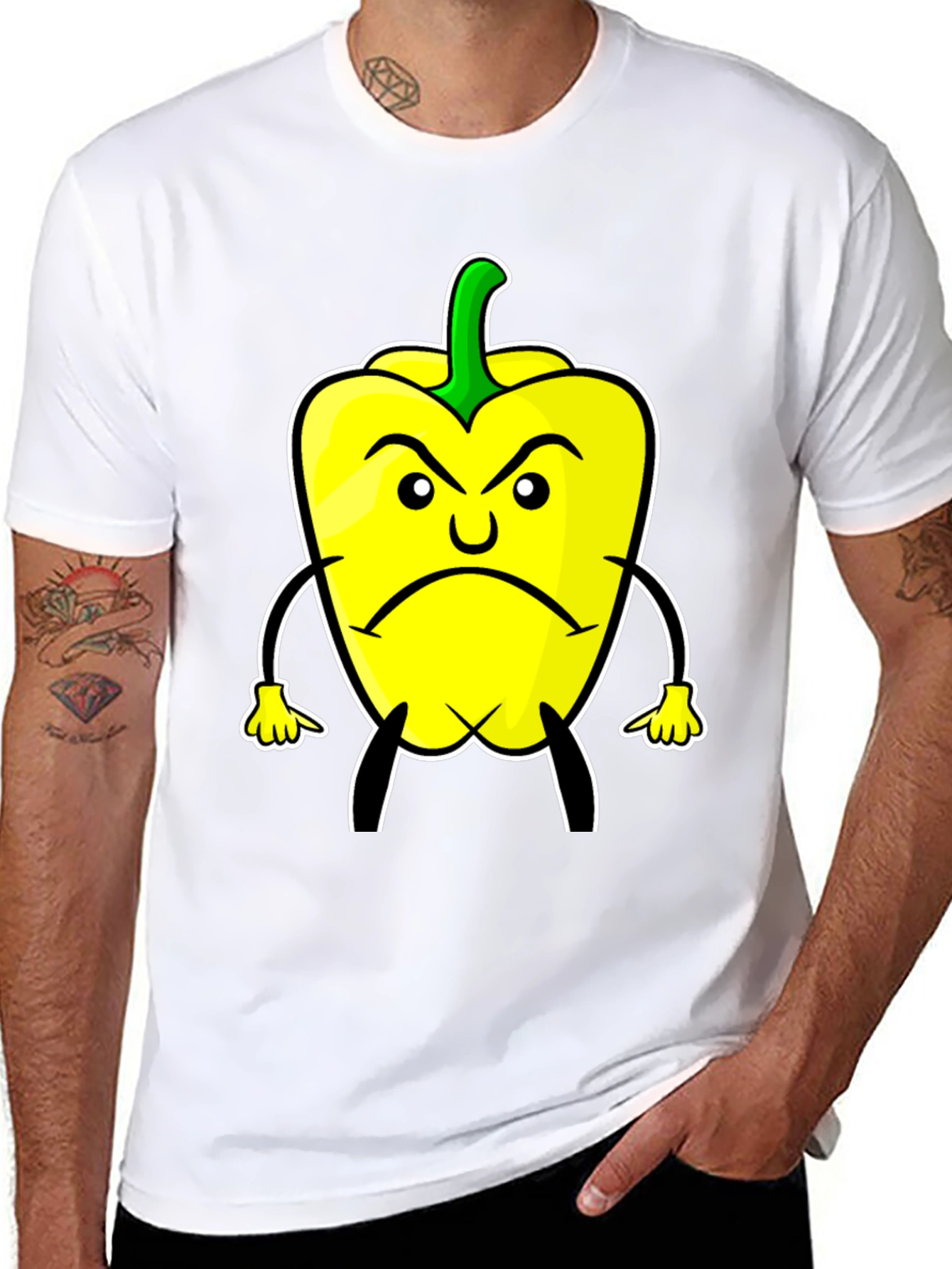 Angry Pepper Cartoon T-Shirt - Black