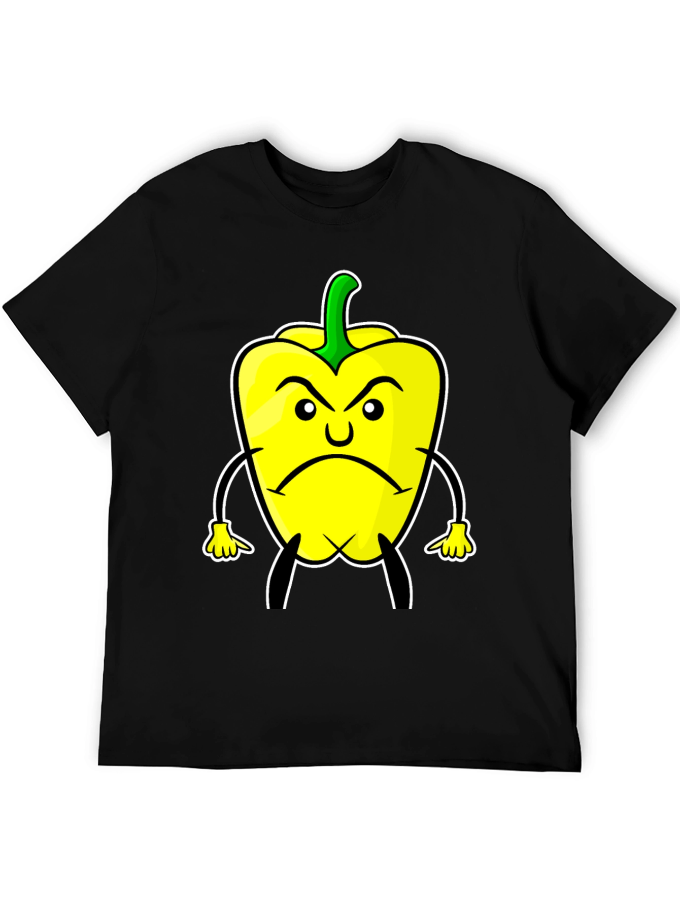Angry Pepper Cartoon T-Shirt - Black