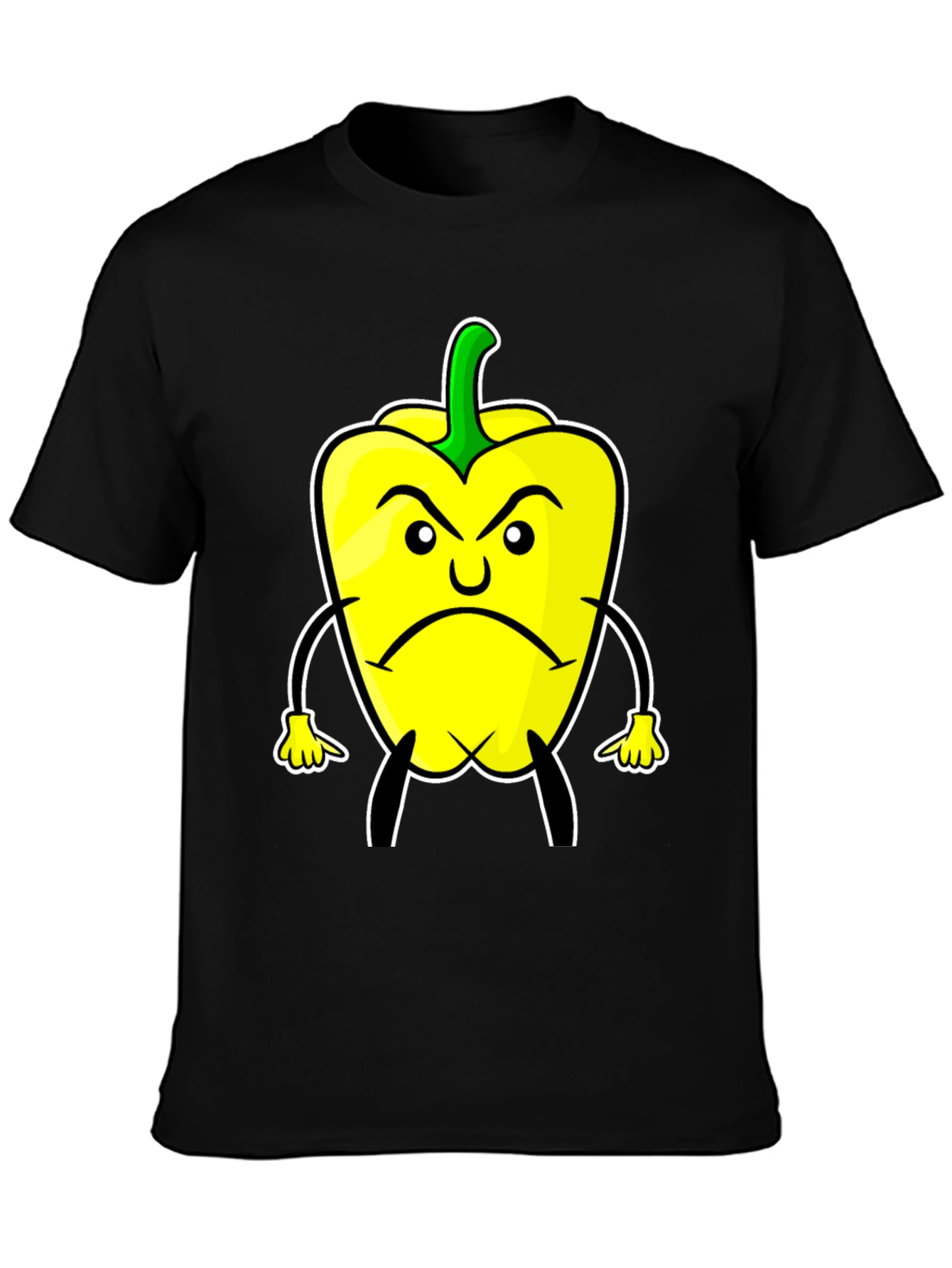 Angry Pepper Cartoon T-Shirt - Black