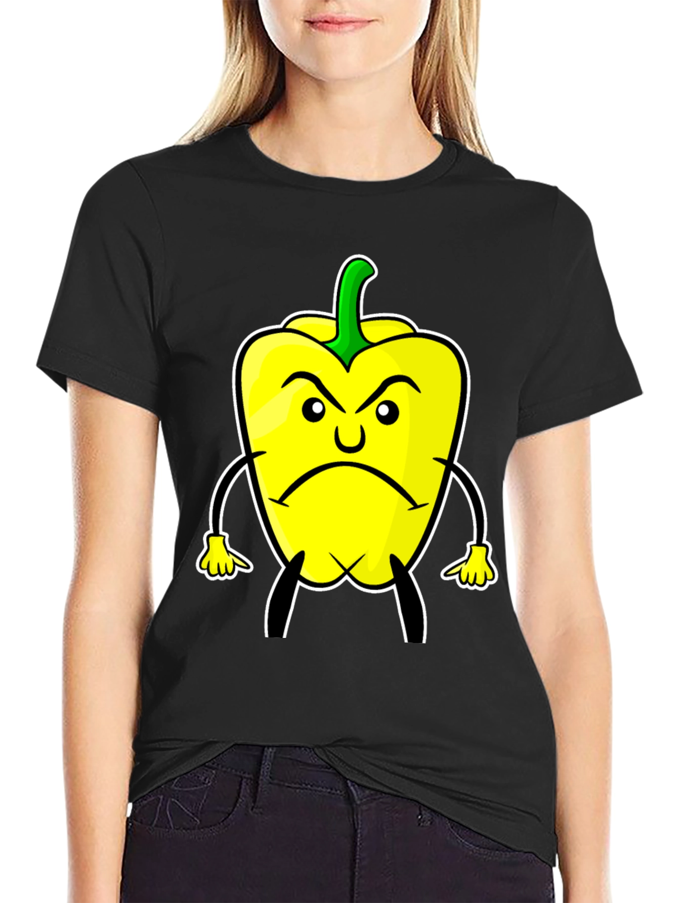 Angry Pepper Cartoon T-Shirt - Black