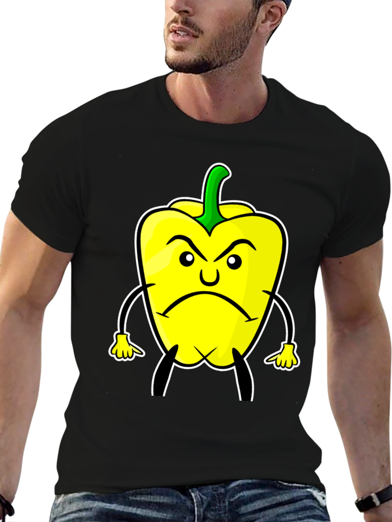 Angry Pepper Cartoon T-Shirt - Black