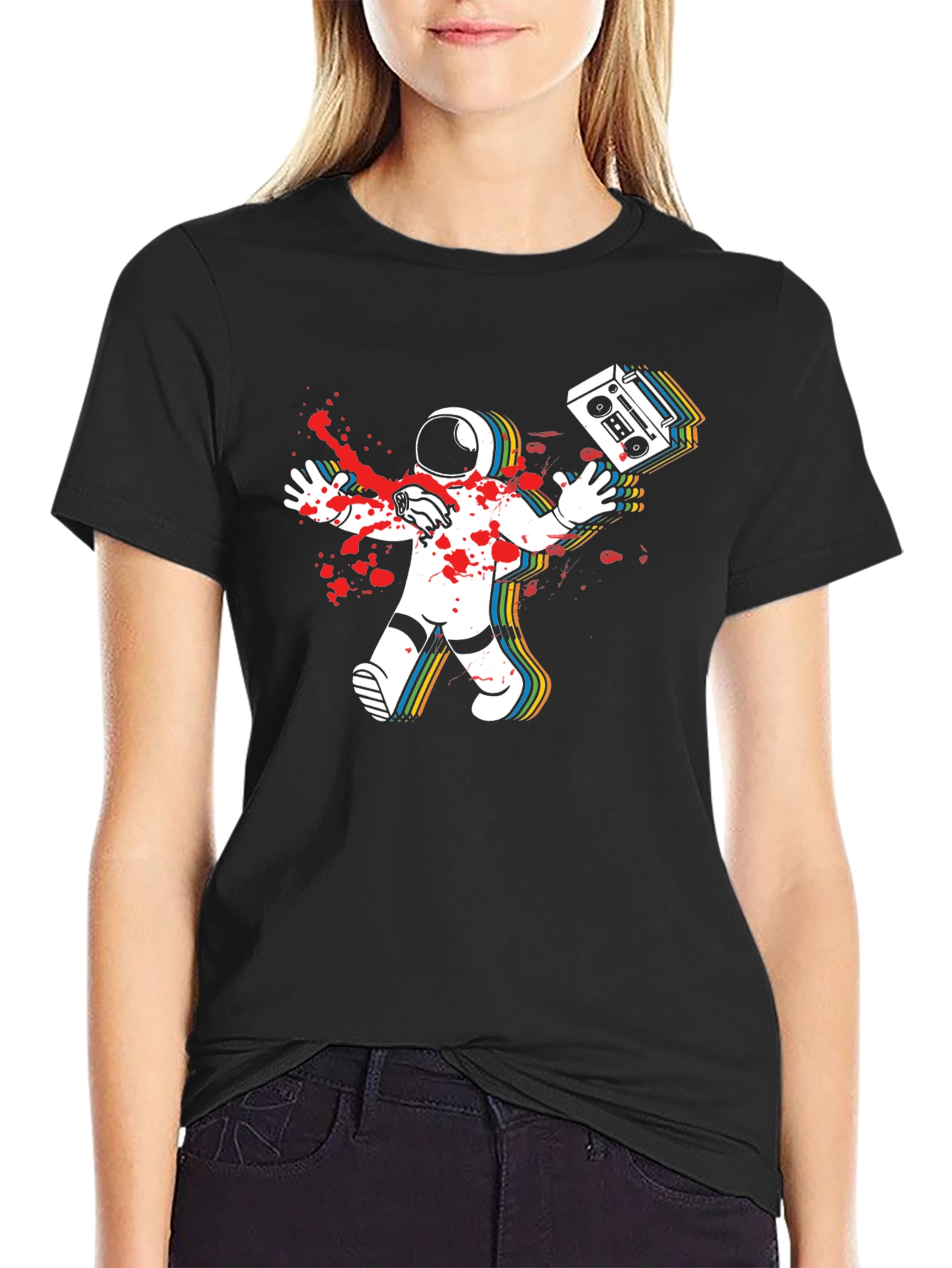 Astronaut Boombox Mens Black T-Shirt