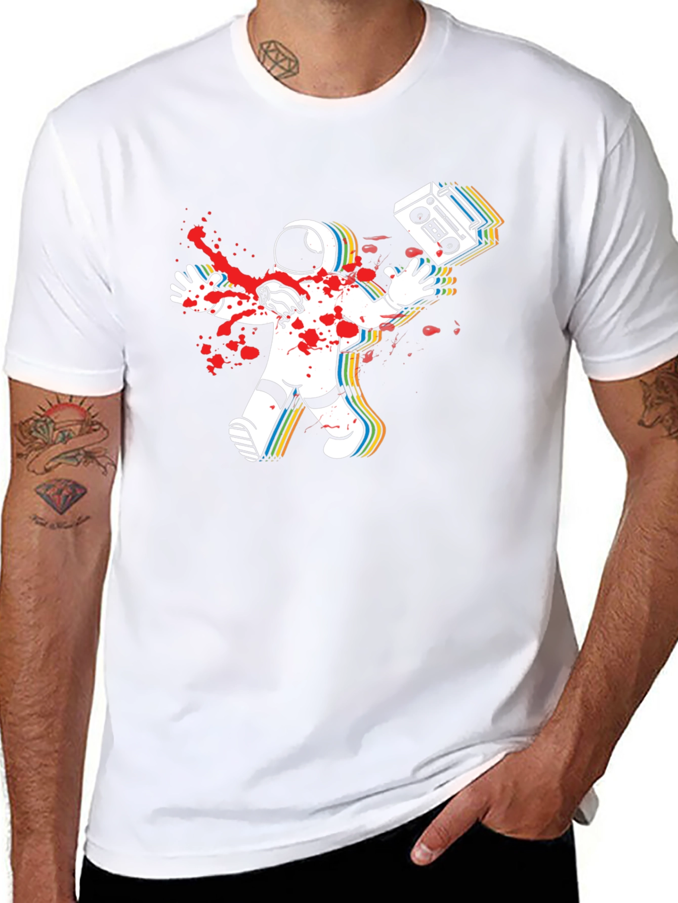 Astronaut Boombox Mens Black T-Shirt