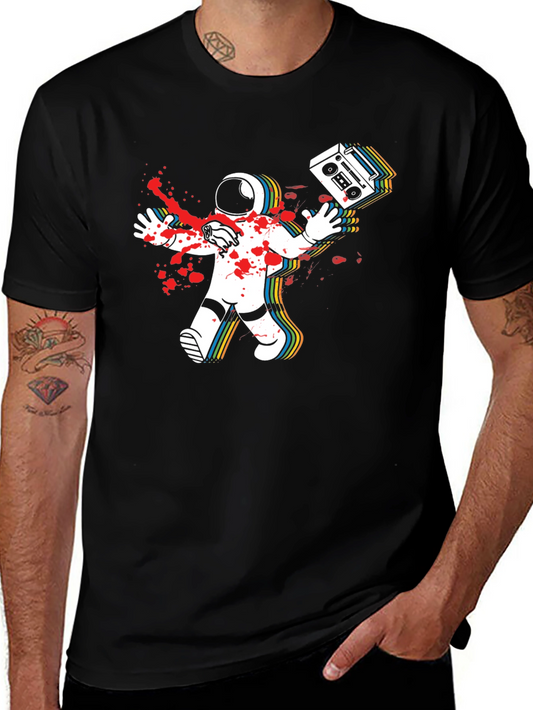 Astronaut Boombox Mens Black T-Shirt