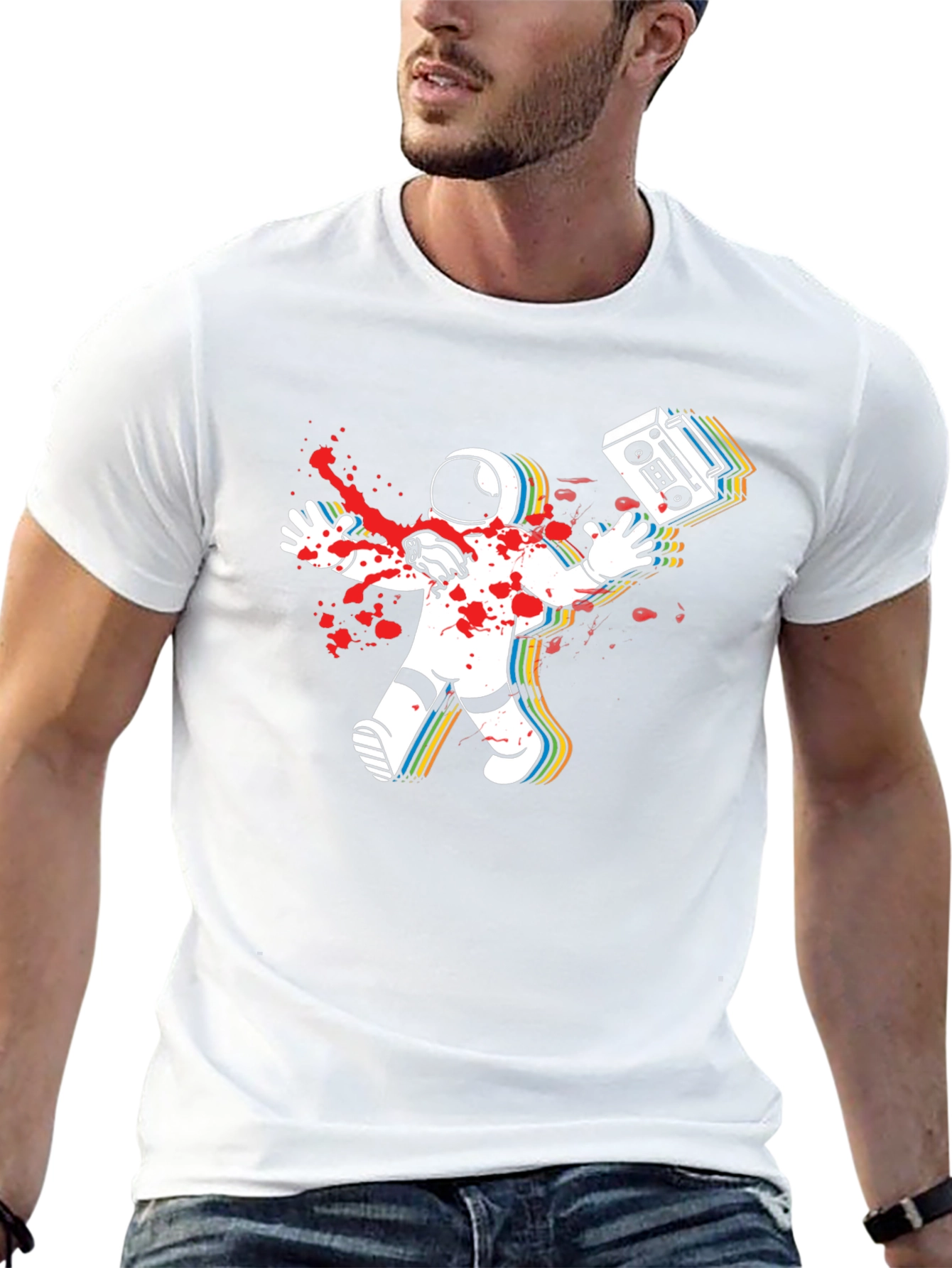 Astronaut Boombox Mens Black T-Shirt
