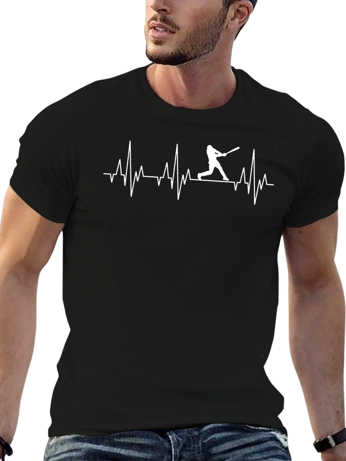 Baseball Heartbeat T-Shirt - Black