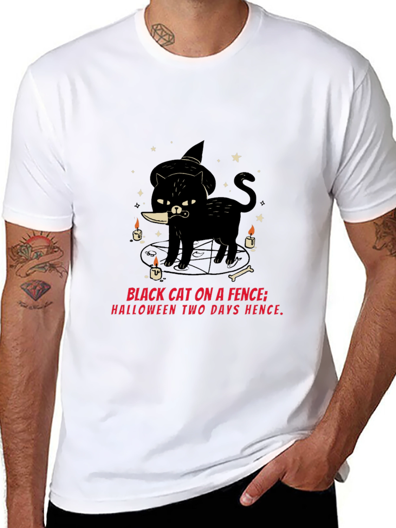 Halloween Black Cat Knife T-Shirt