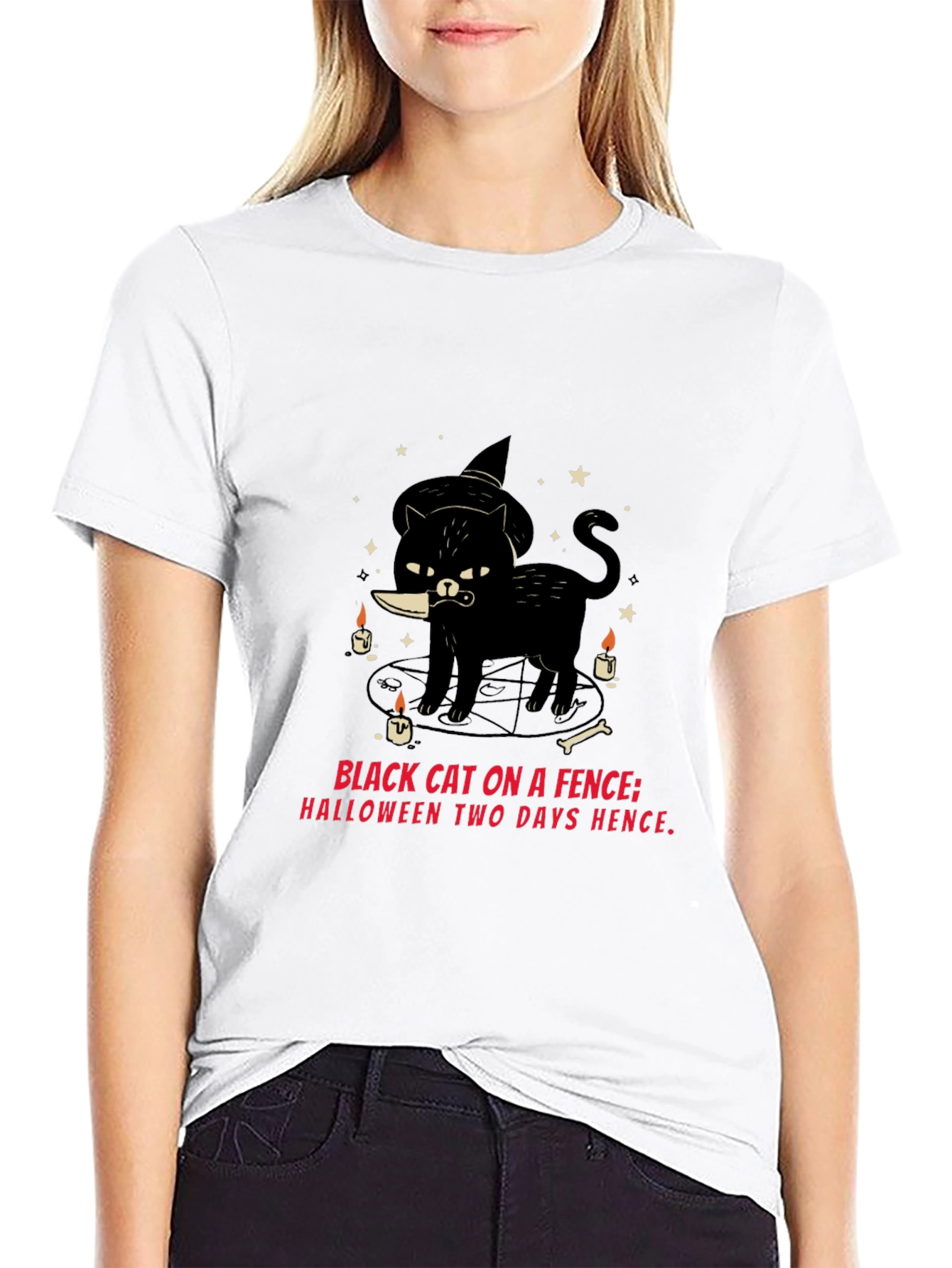Halloween Black Cat Knife T-Shirt