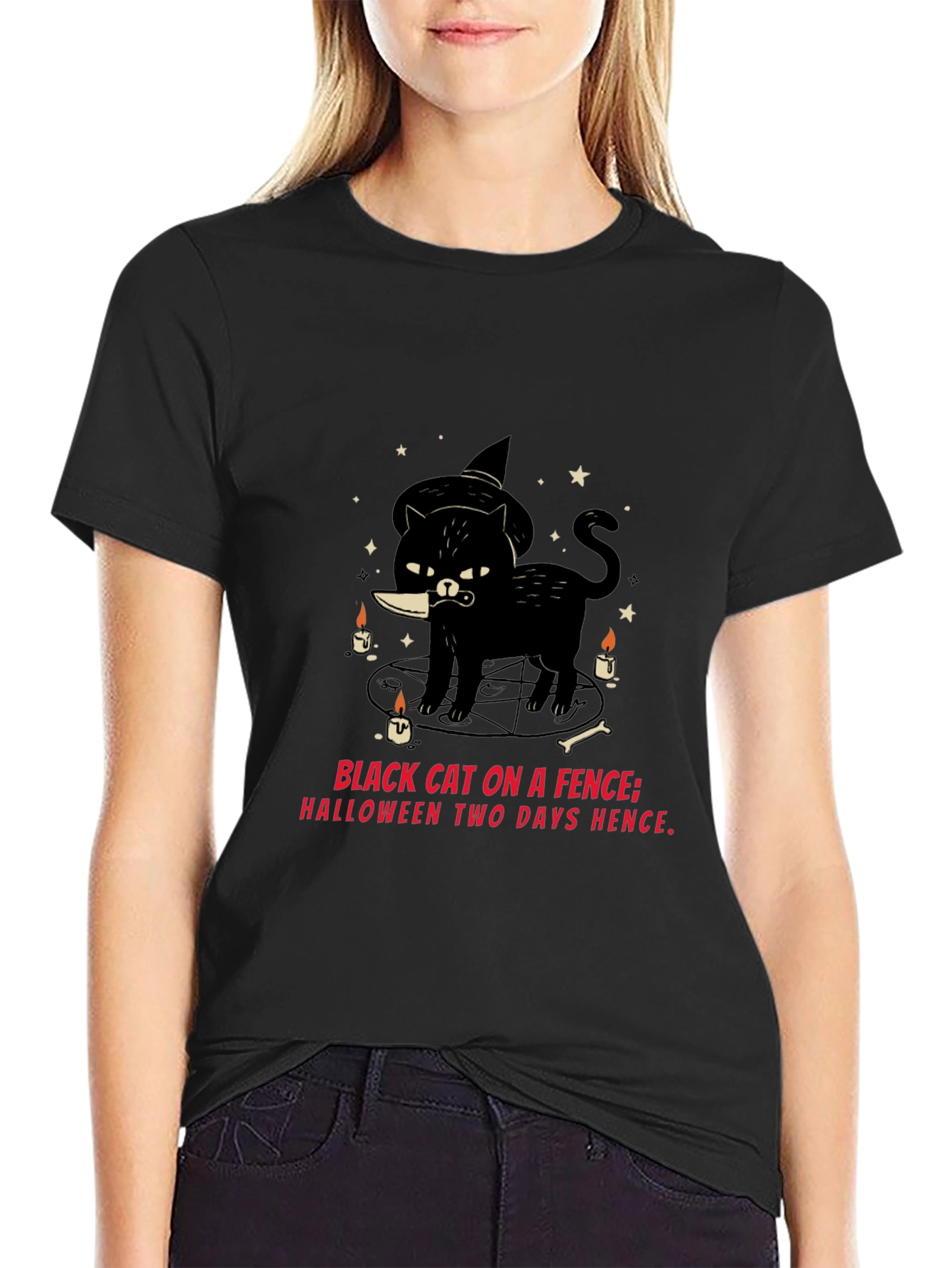 Halloween Black Cat Knife T-Shirt