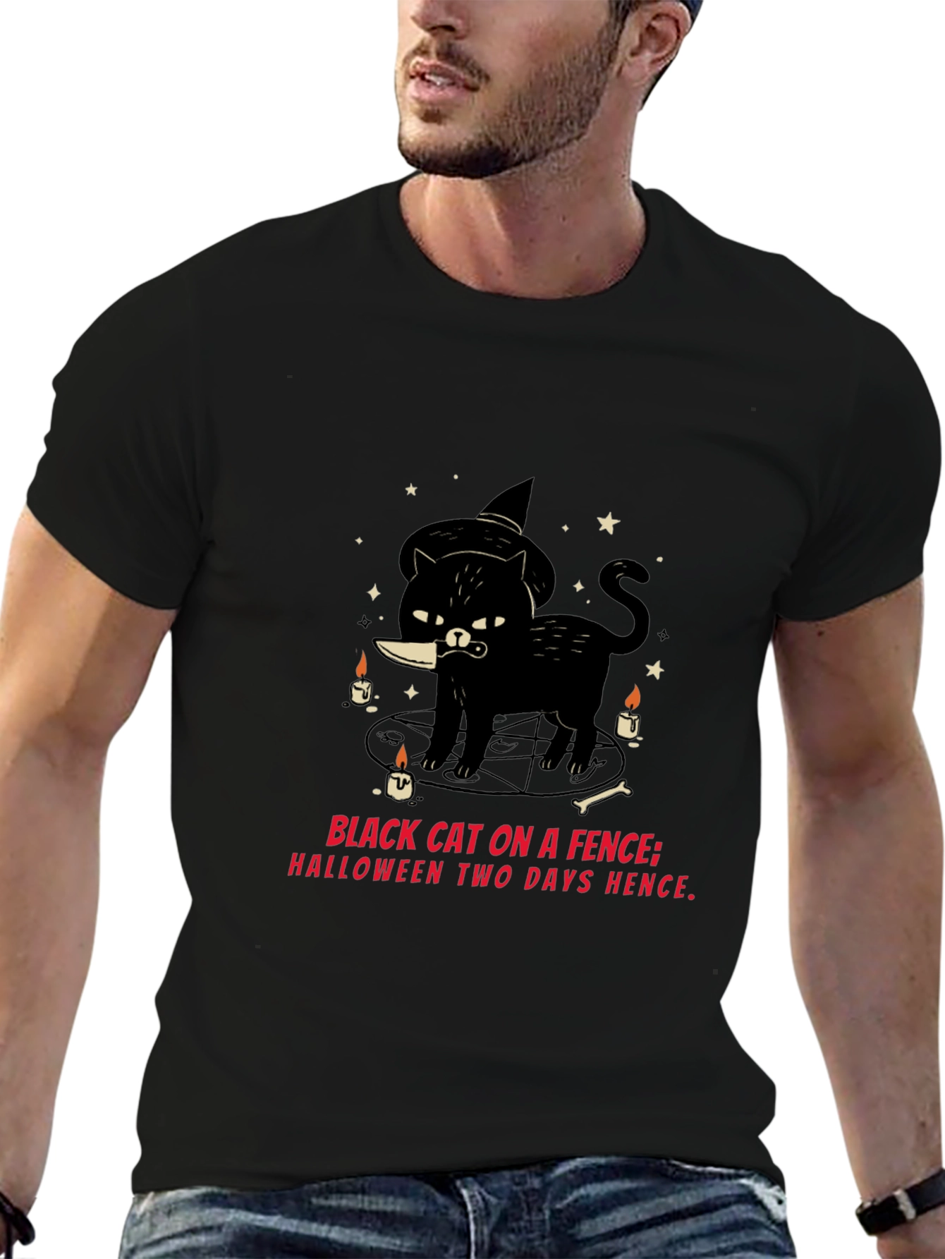 Halloween Black Cat Knife T-Shirt