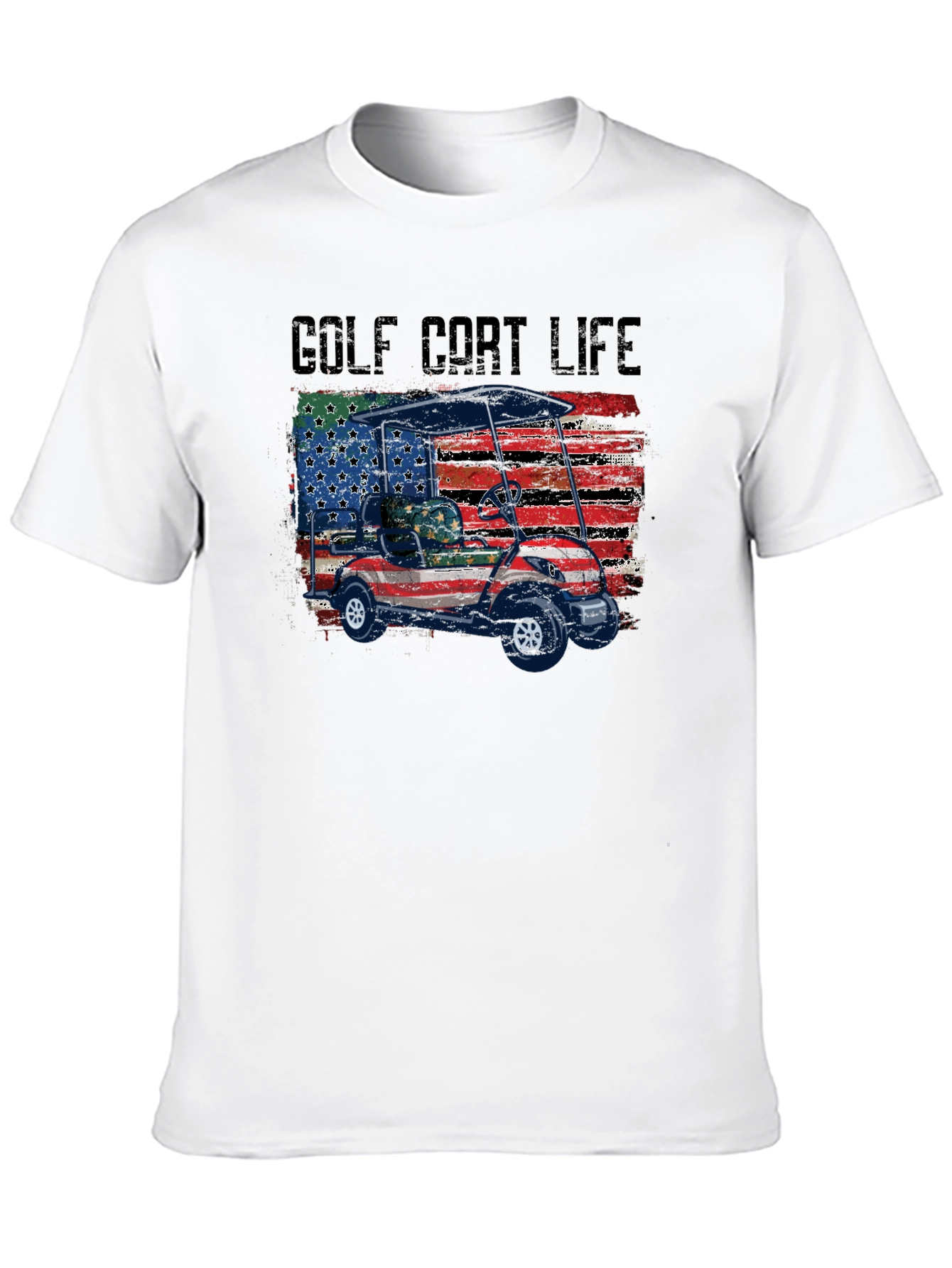 Golf Cart Life Tee - Patriotic USA Flag Design