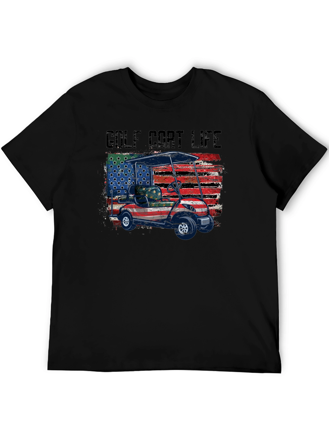 Golf Cart Life Tee - Patriotic USA Flag Design