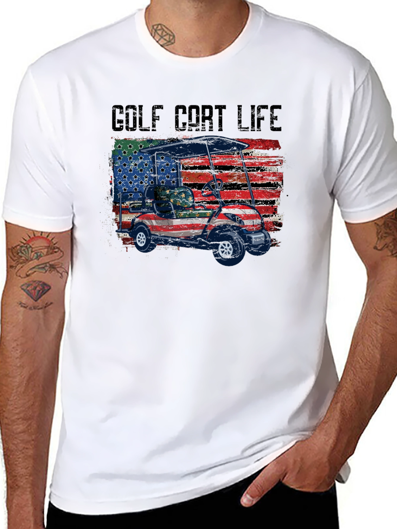 Golf Cart Life Tee - Patriotic USA Flag Design