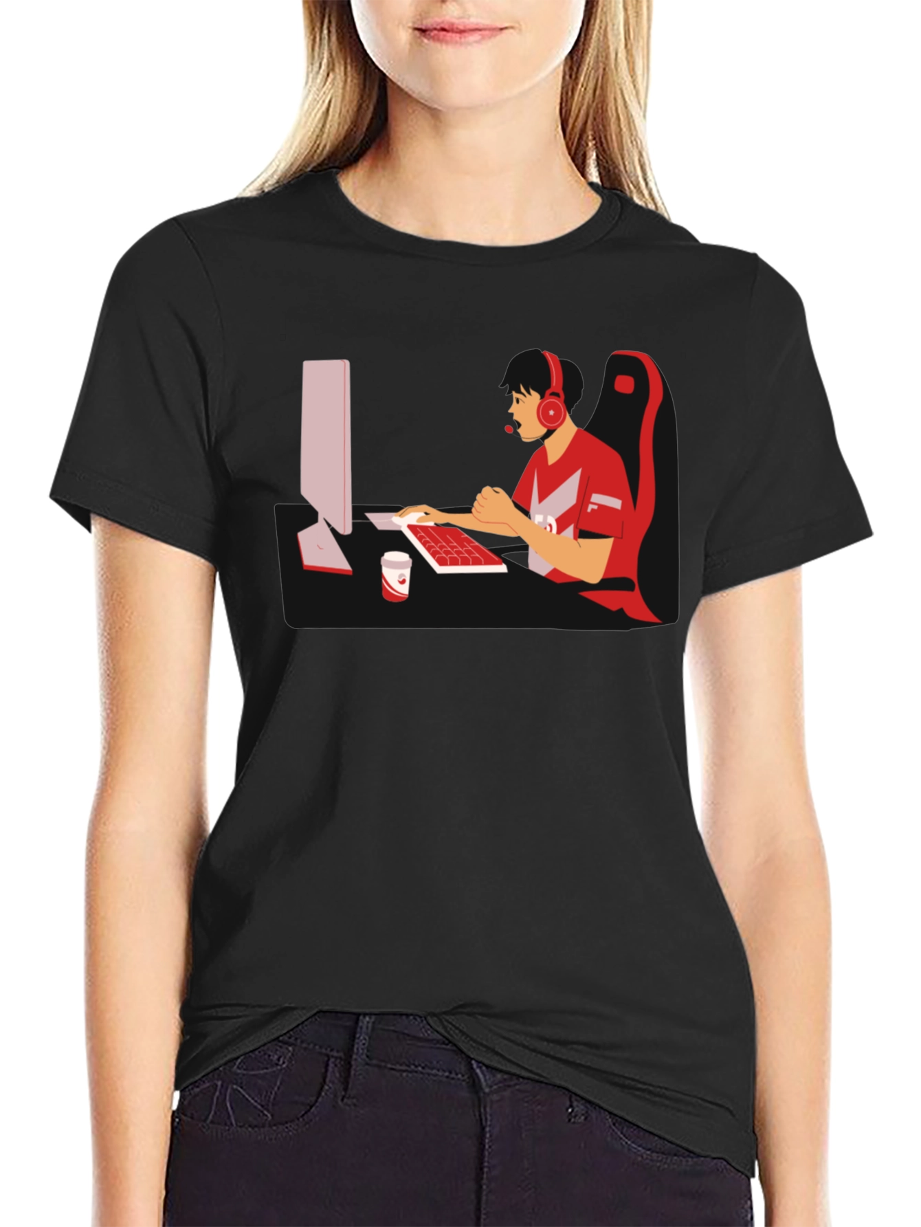 Gamer Graphic T-Shirt - Black Cotton Blend