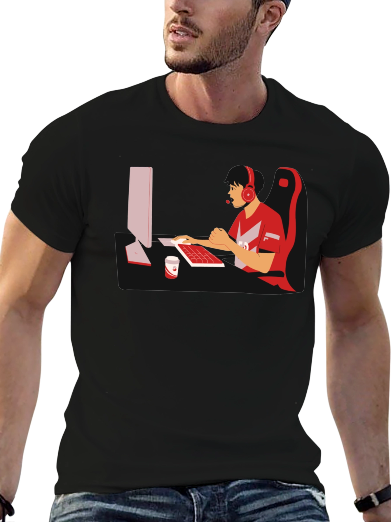 Gamer Graphic T-Shirt - Black Cotton Blend