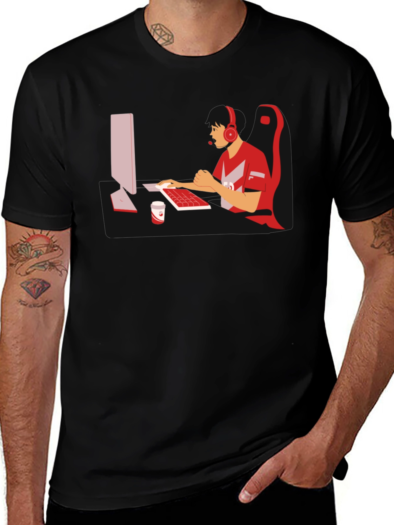 Gamer Graphic T-Shirt - Black Cotton Blend