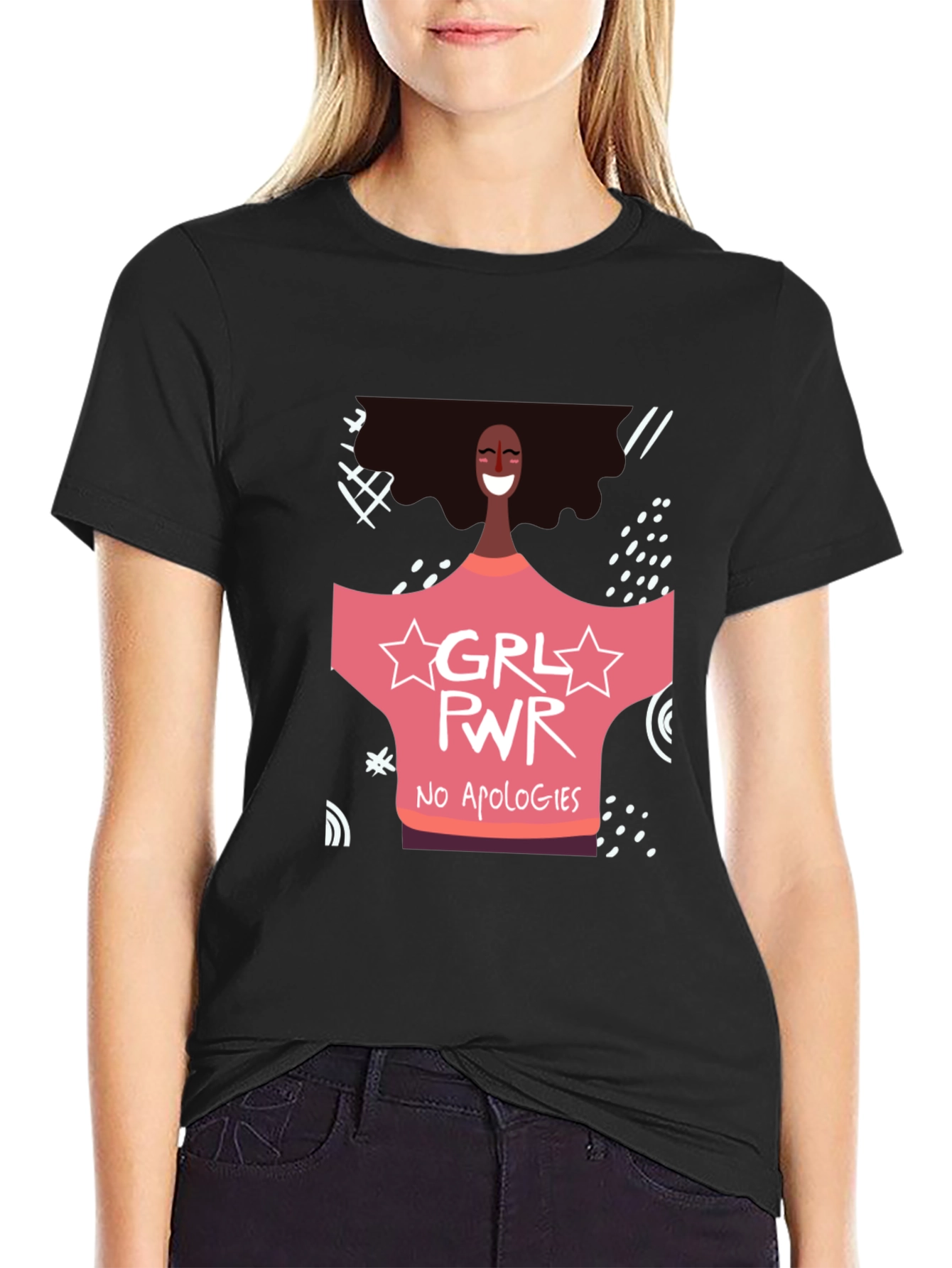 GRL PWR Graphic Tee - No Apologies Black T-Shirt