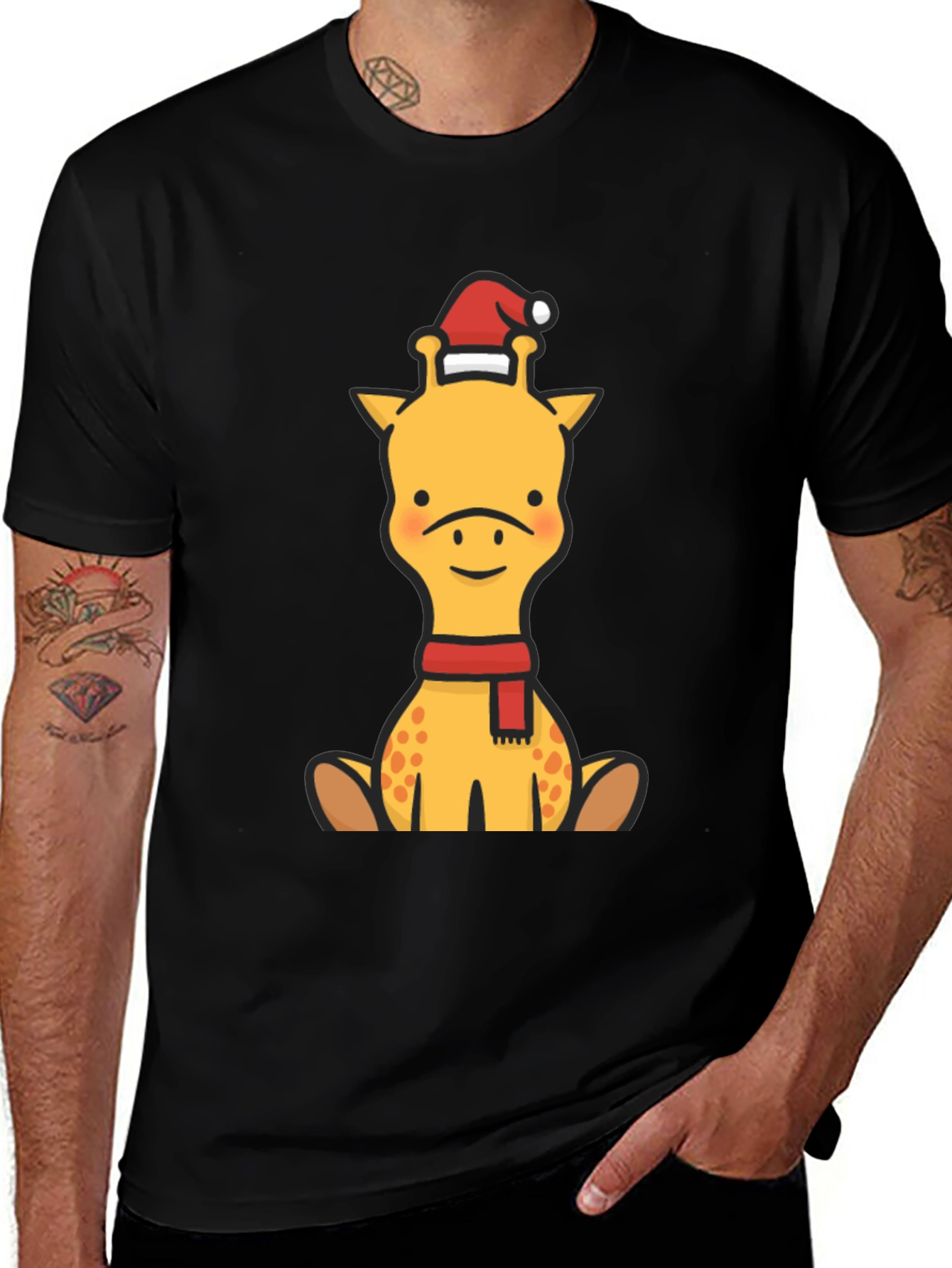 Festive Giraffe Graphic Tee - Holiday Cheer!