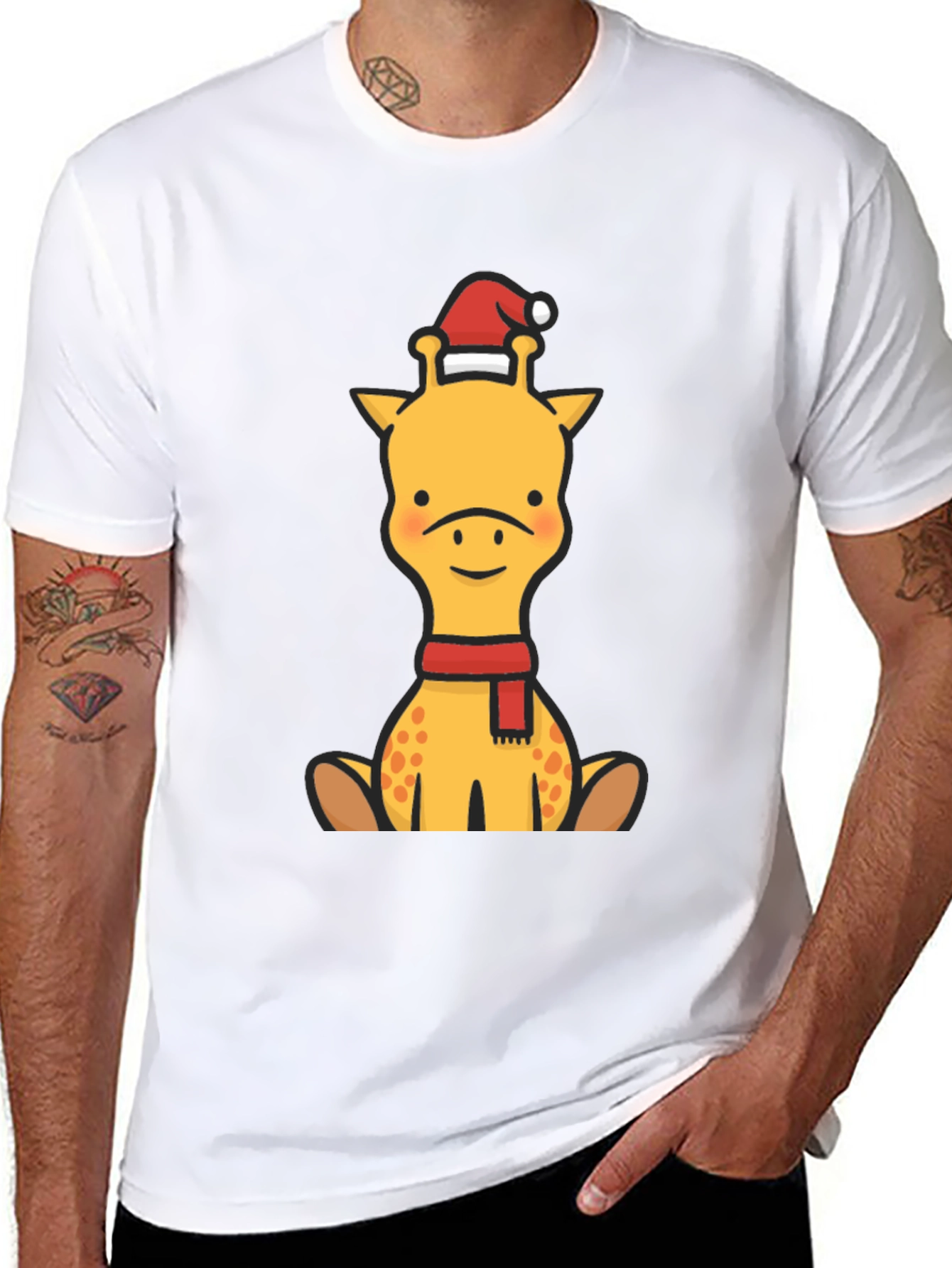 Festive Giraffe Graphic Tee - Holiday Cheer!