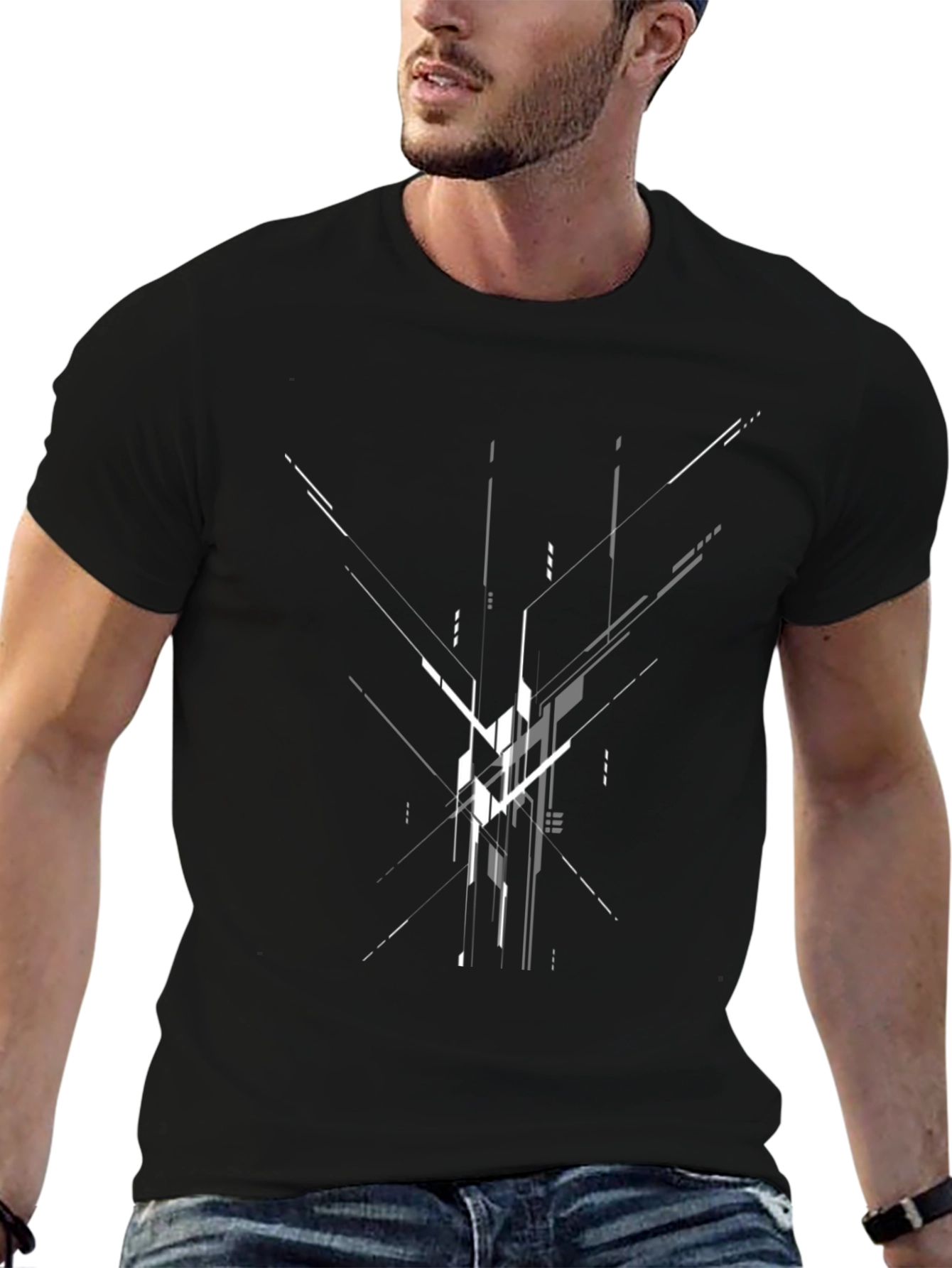 Abstract Geometric Design Black T-Shirt