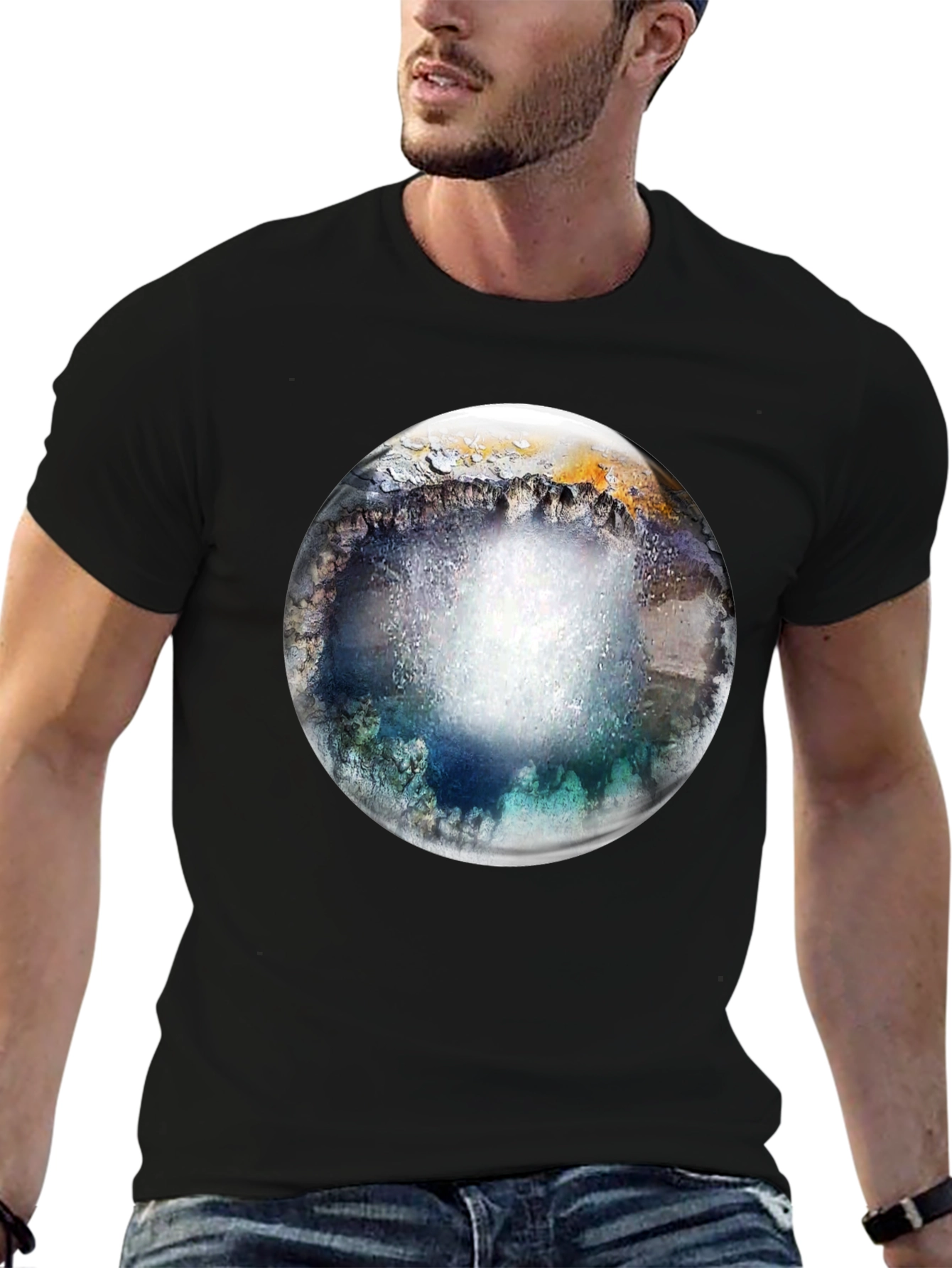 Abstract Geode Sphere Graphic Black T-Shirt