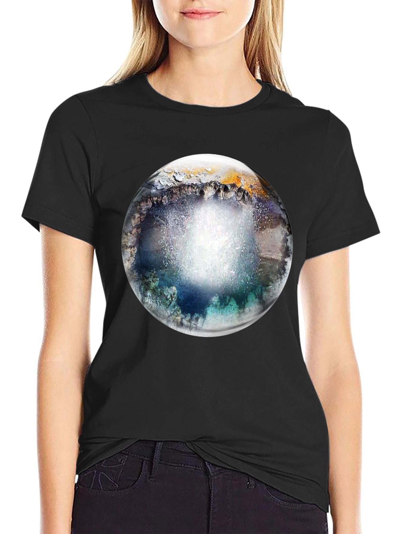 Abstract Geode Sphere Graphic Black T-Shirt