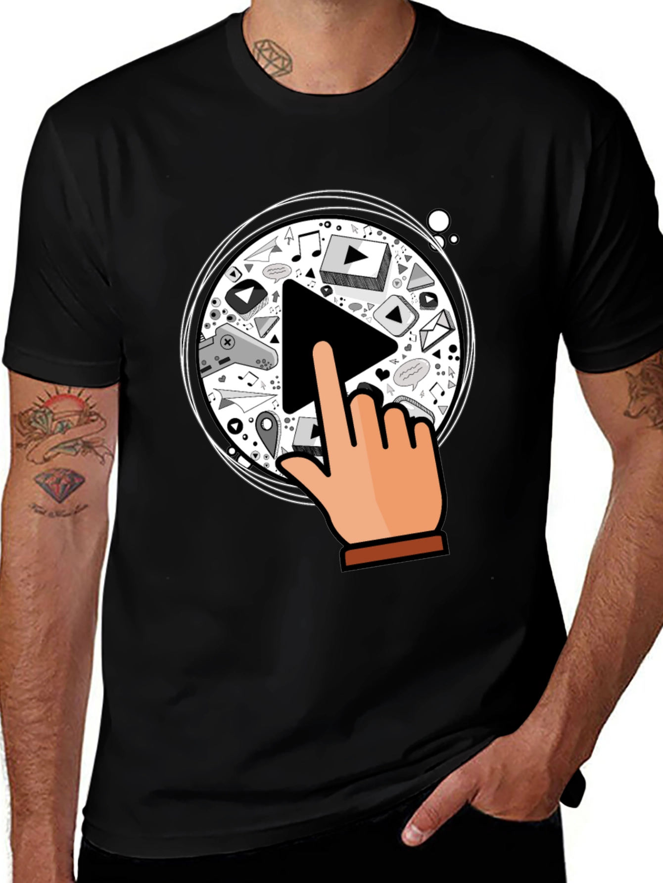 Play Button Graphic Black T-Shirt