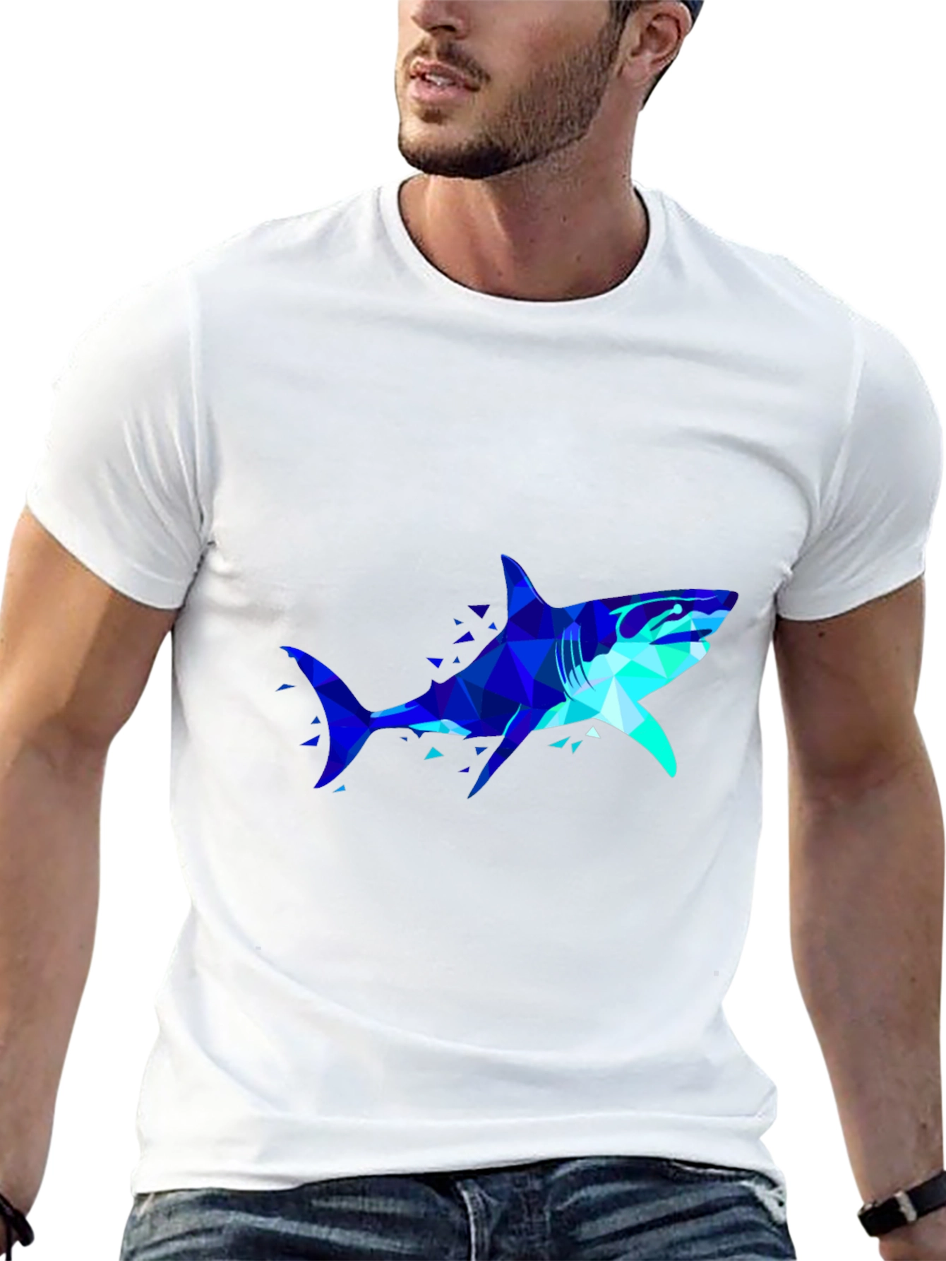 Geometric Shark Graphic Tee - Black